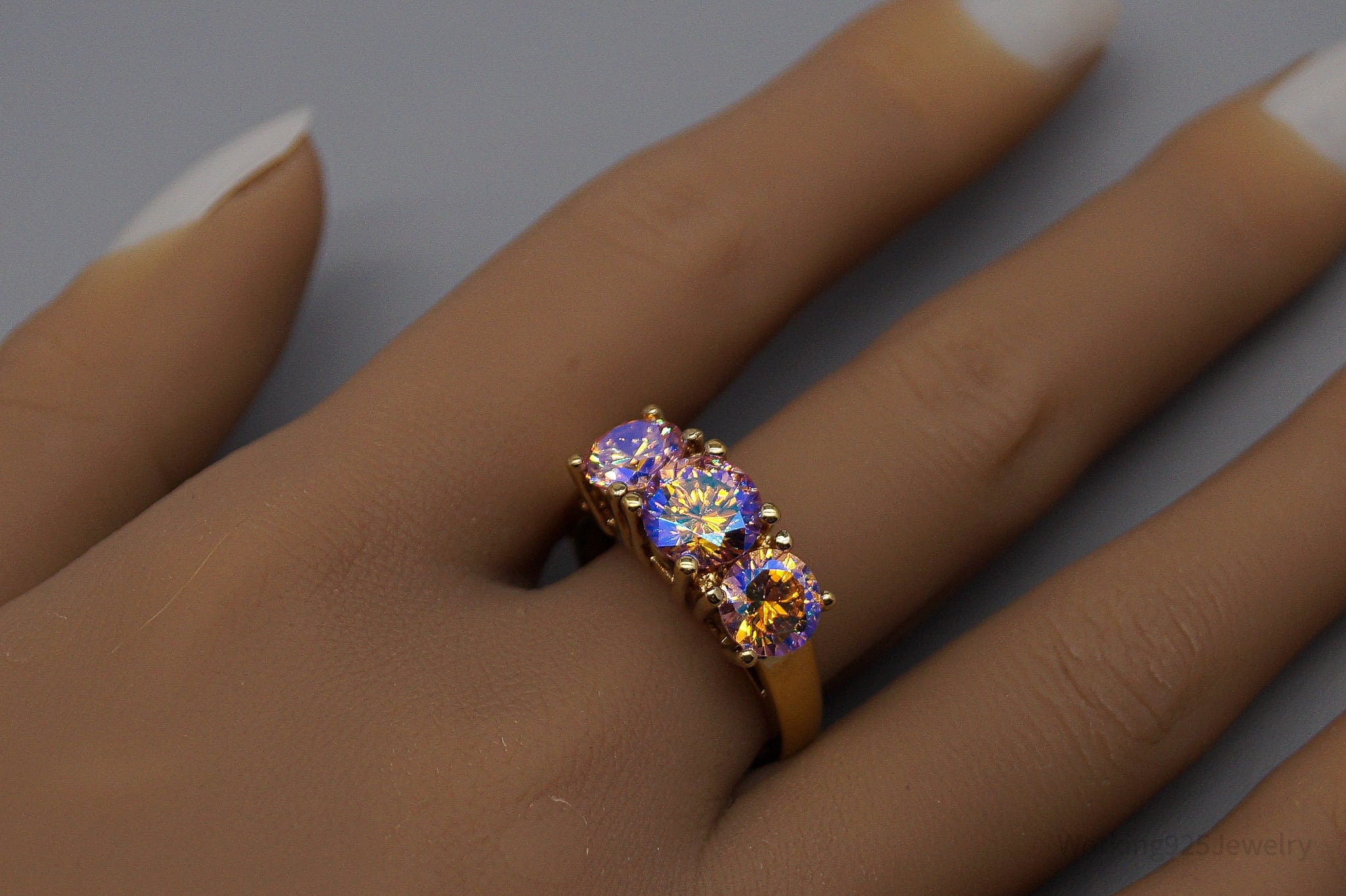 Vintage Designer Mystic Topaz Gold Vermeil Over Sterling Silver Ring Size 10.5