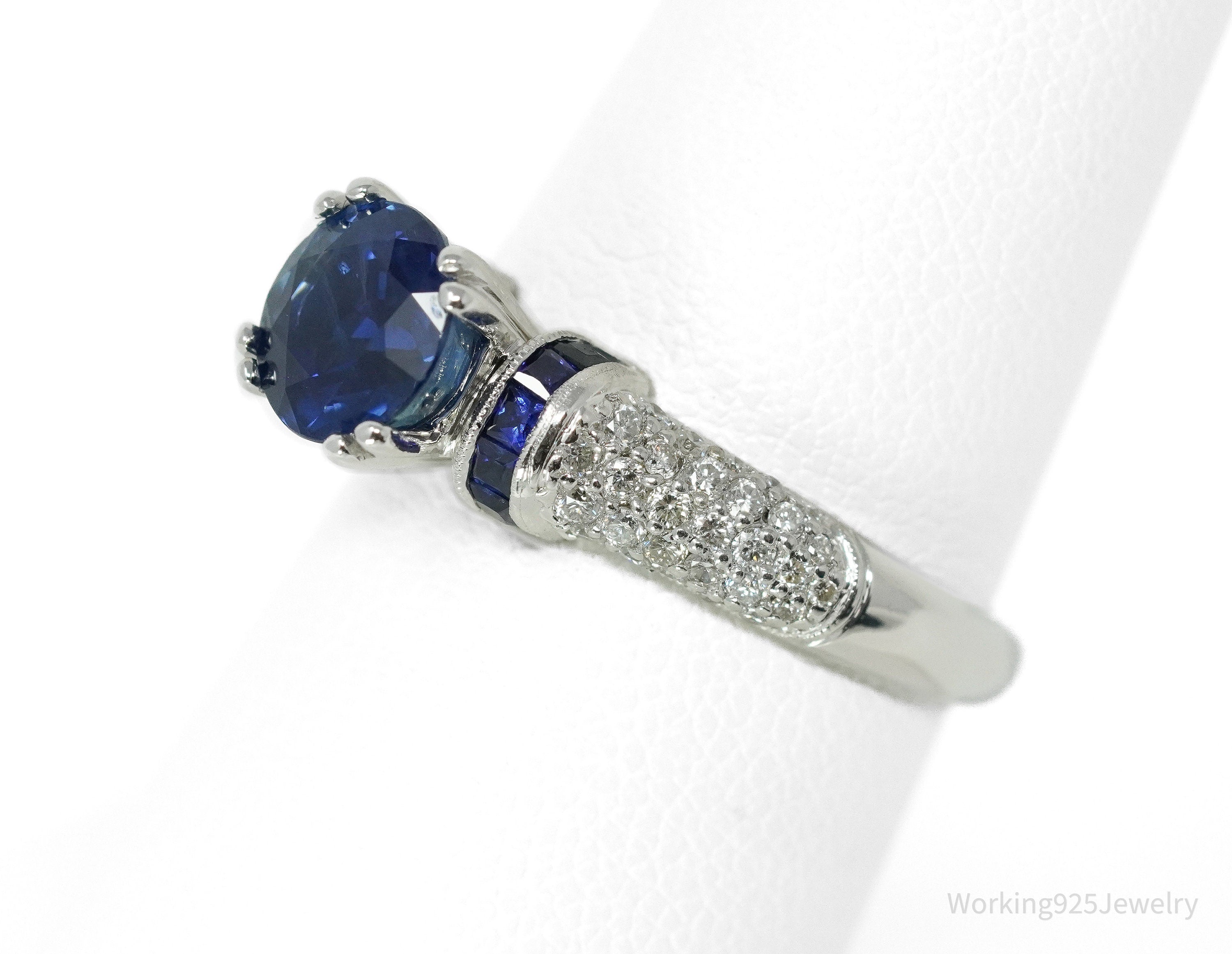 18K White Gold, Diamonds And Sapphire Ring Size - 6.75