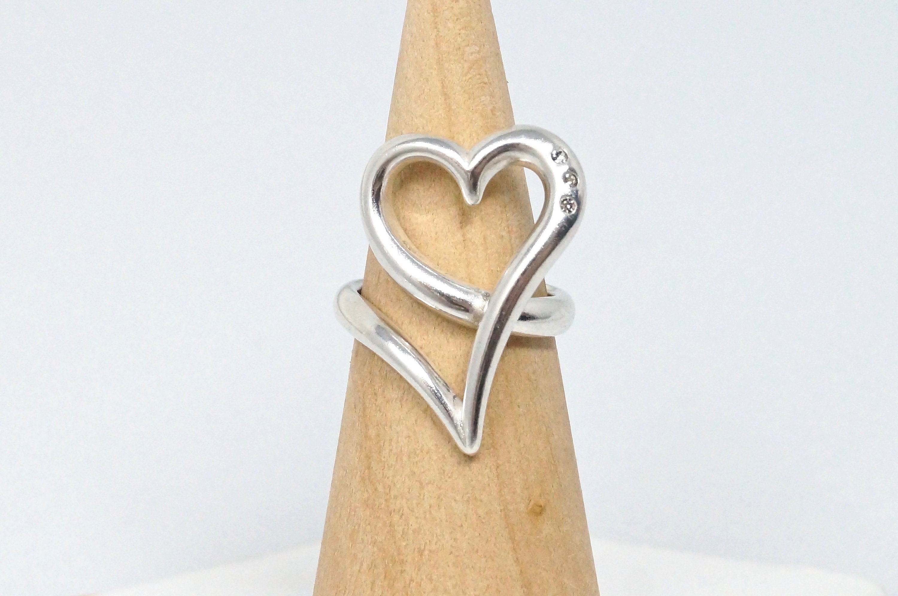 Vintage Large Heart Designer White Sapphire Sterling Silver Ring Sz 6.25