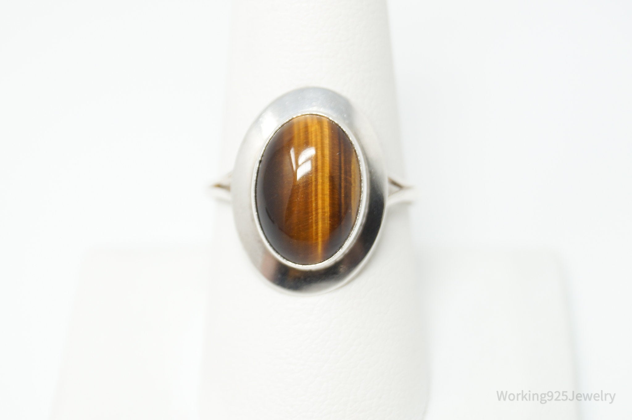 Vintage Native American Tigers Eye Unsigned Sterling Silver Ring - Sz 9.5