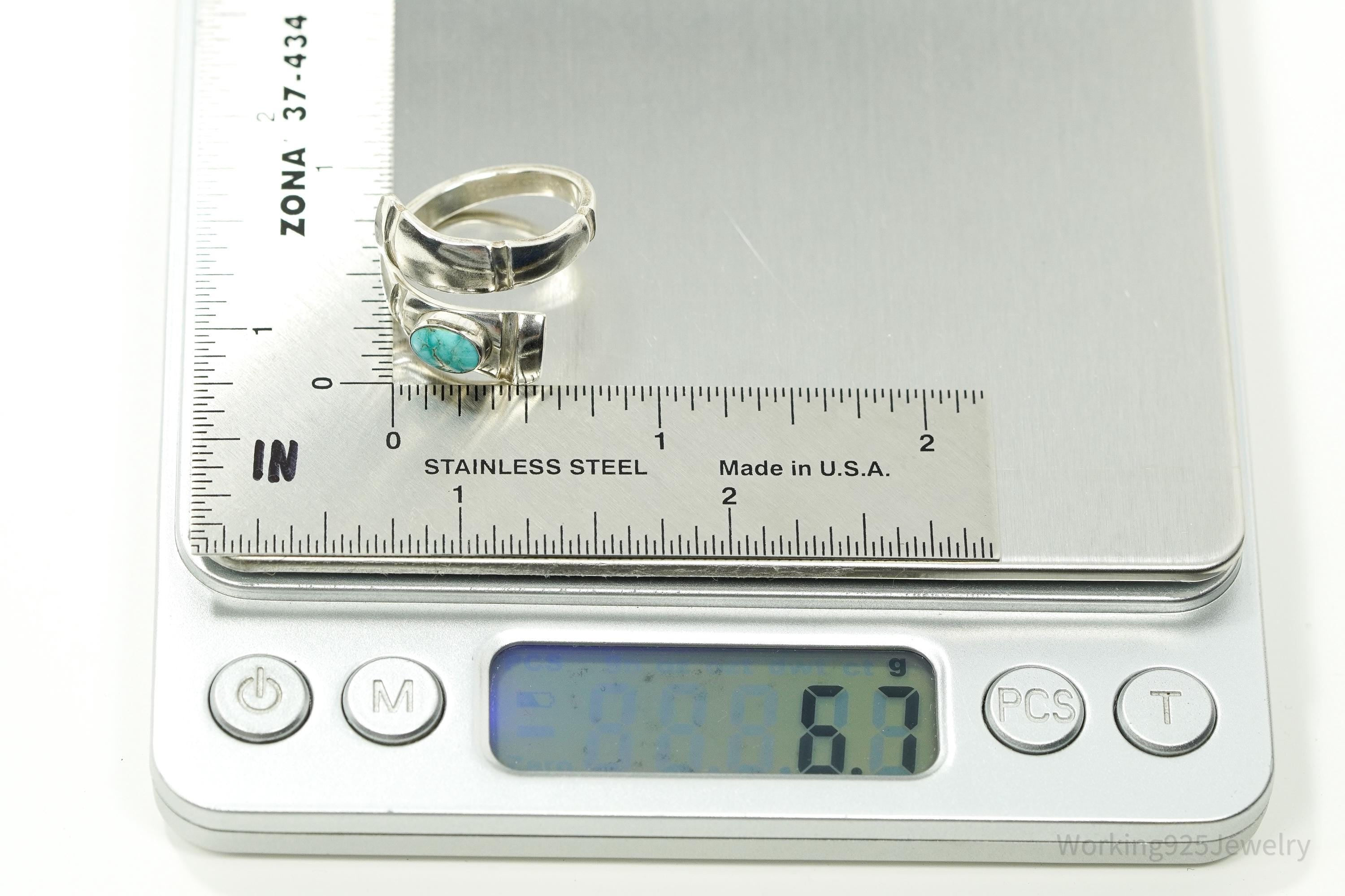 Antique TOWLE Turquoise Sterling Silver Spoon Ring Size 7.75