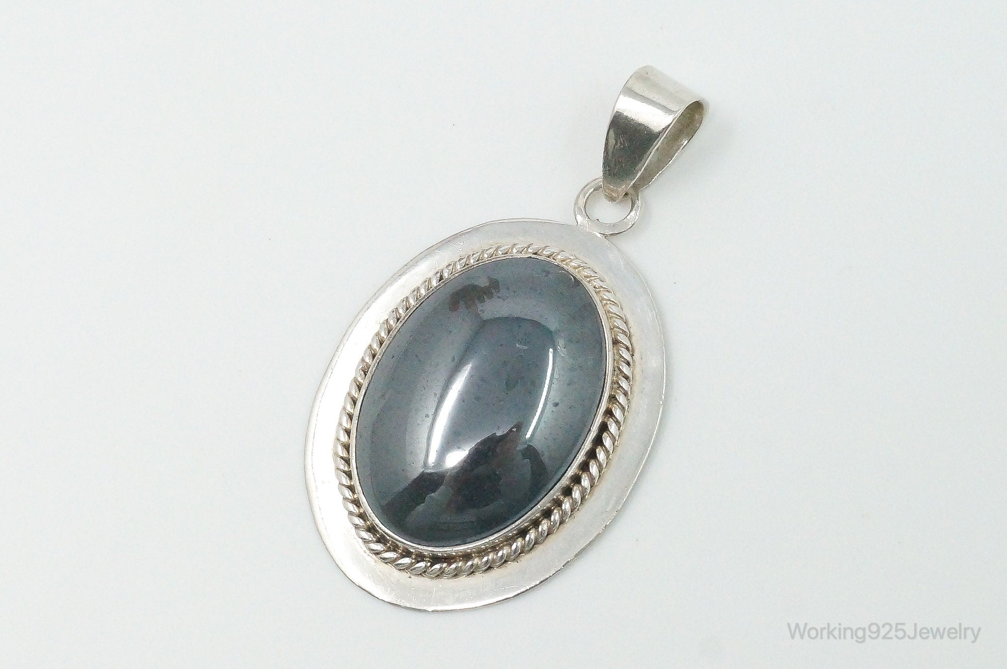 Vintage Large Hematite Sterling Silver Pendant