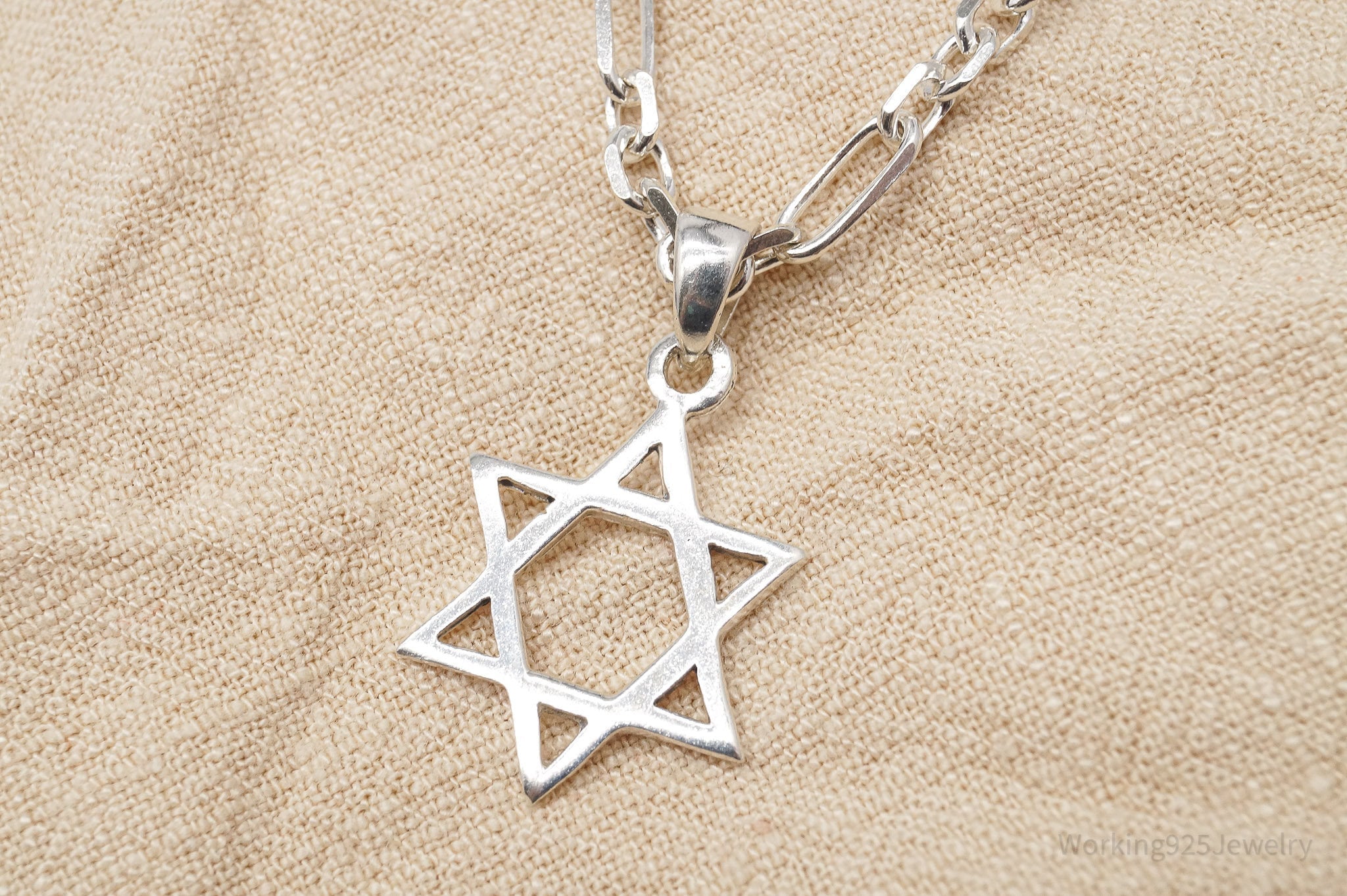 Vintage Star Of David Sterling Silver Necklace 18"