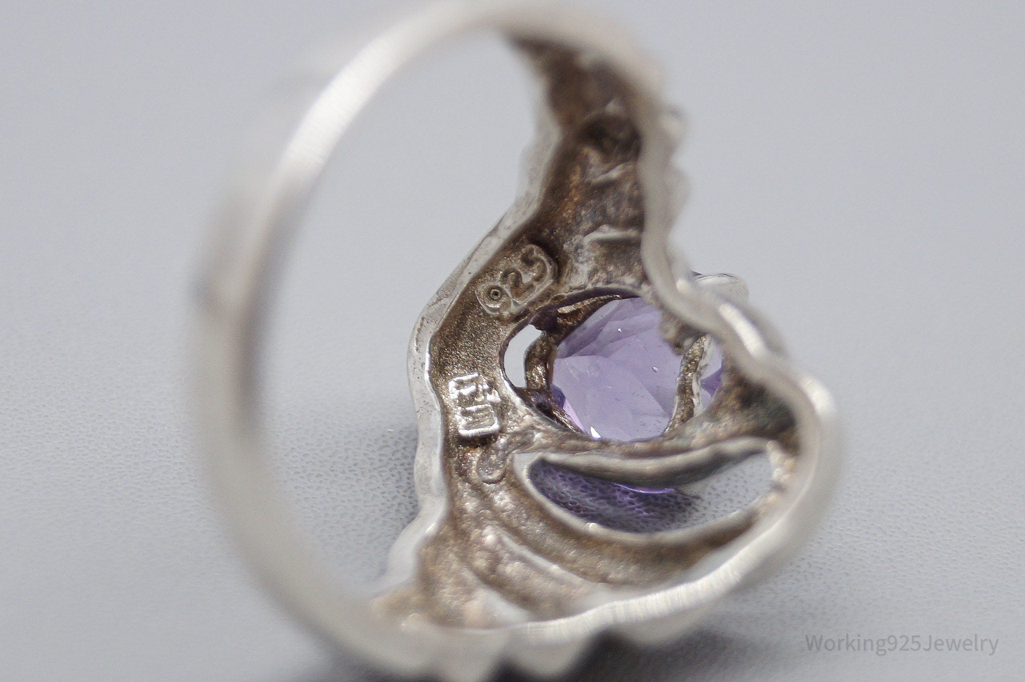 Vintage Amethyst Heart Sterling Silver Ring - Size 9