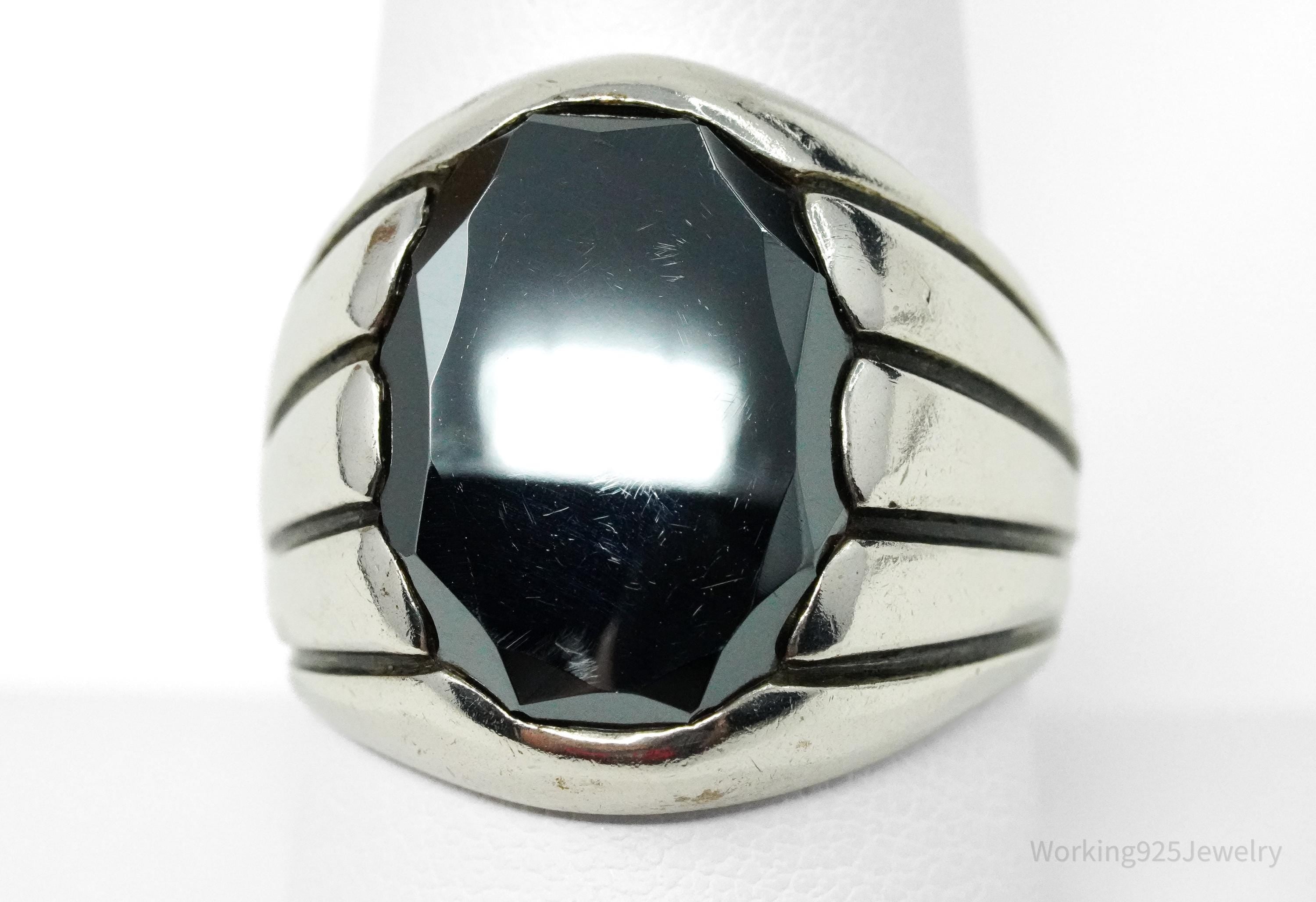 Vintage Designer WM Co Hematite Sterling Silver Ring - Size 9.5