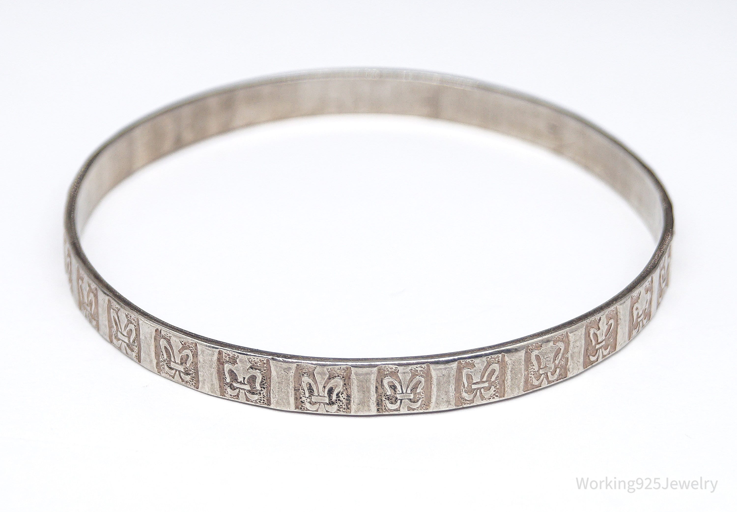 Antique Designer Danecraft Fleur-De-Lis Pattern Sterling Silver Bracelet 8"