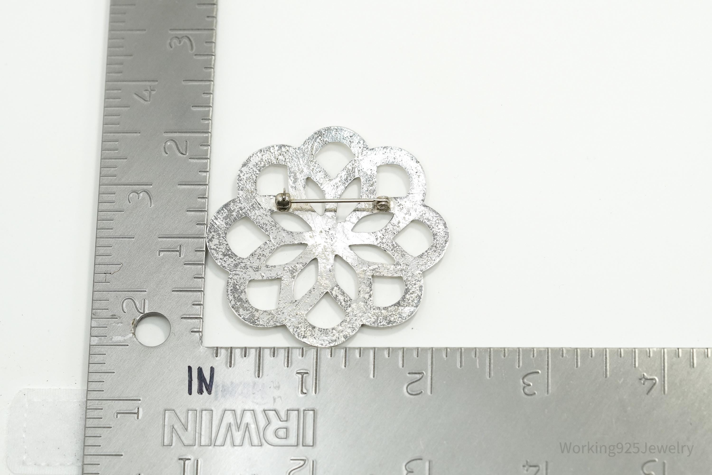 Large Vintage Flower Silver Brooch Pin 2"