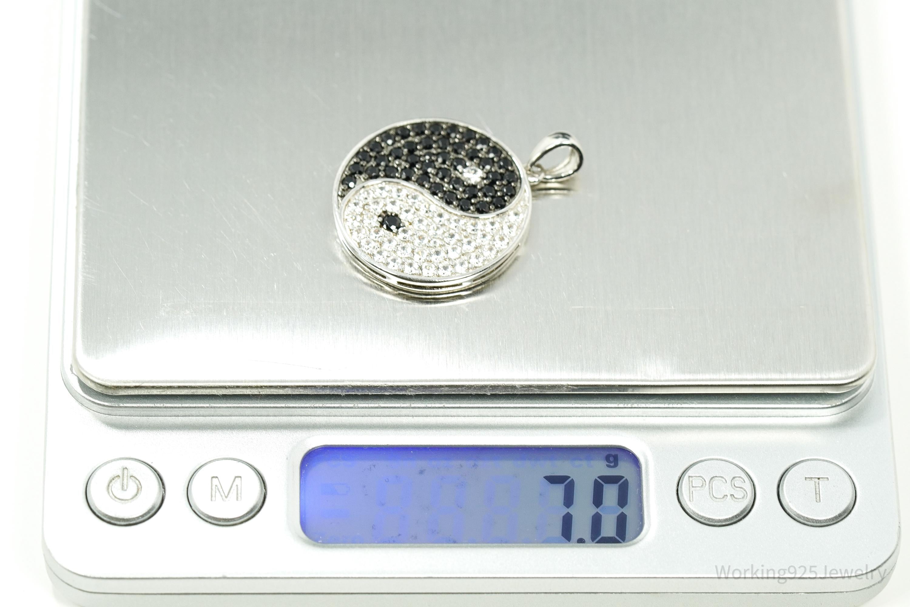 Vintage Black Spinel & White Topaz Yin Yang Sterling Silver Pendant