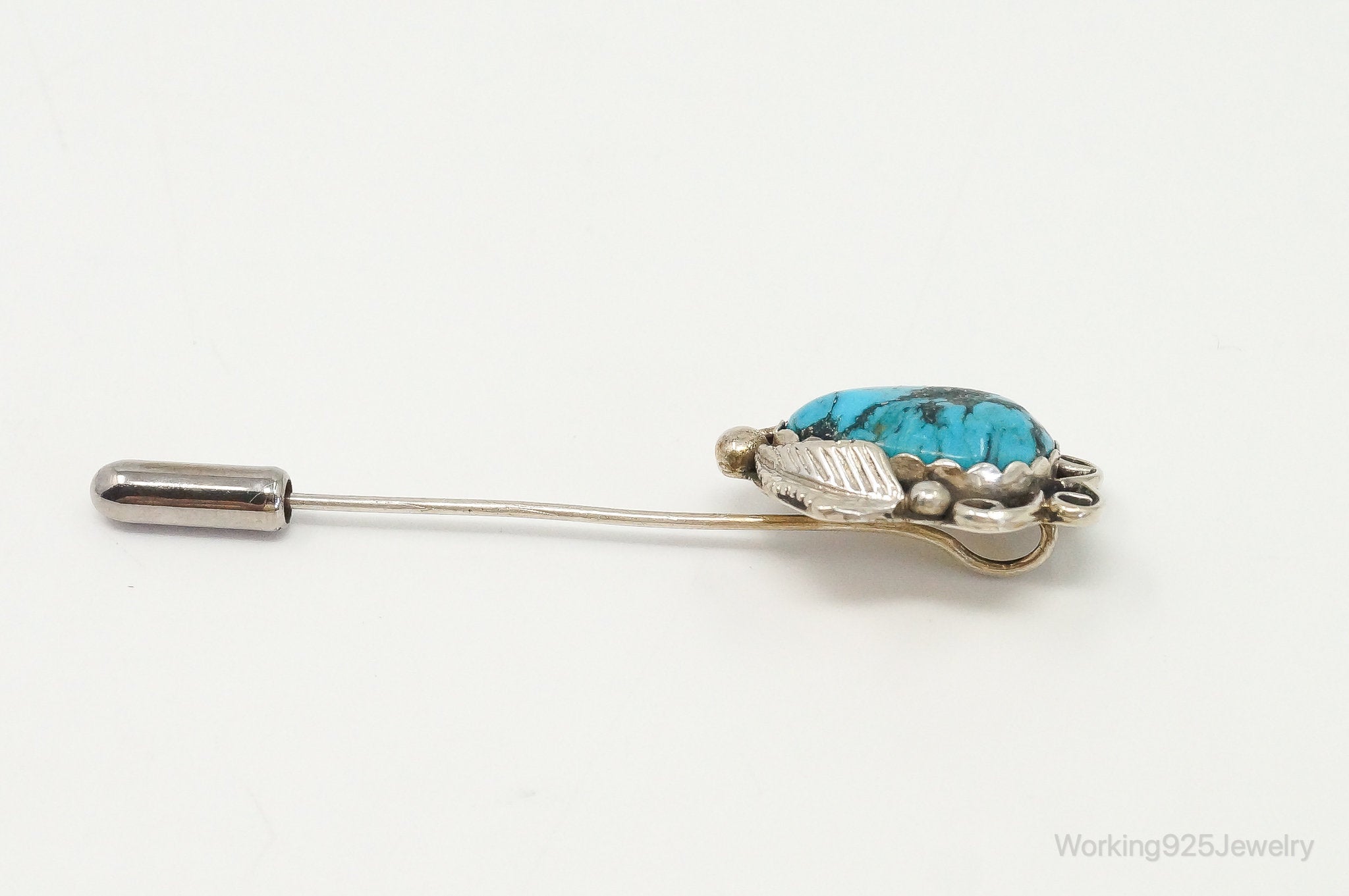 Vintage Native American DG Wilson Turquoise Sterling Silver Stick Pin