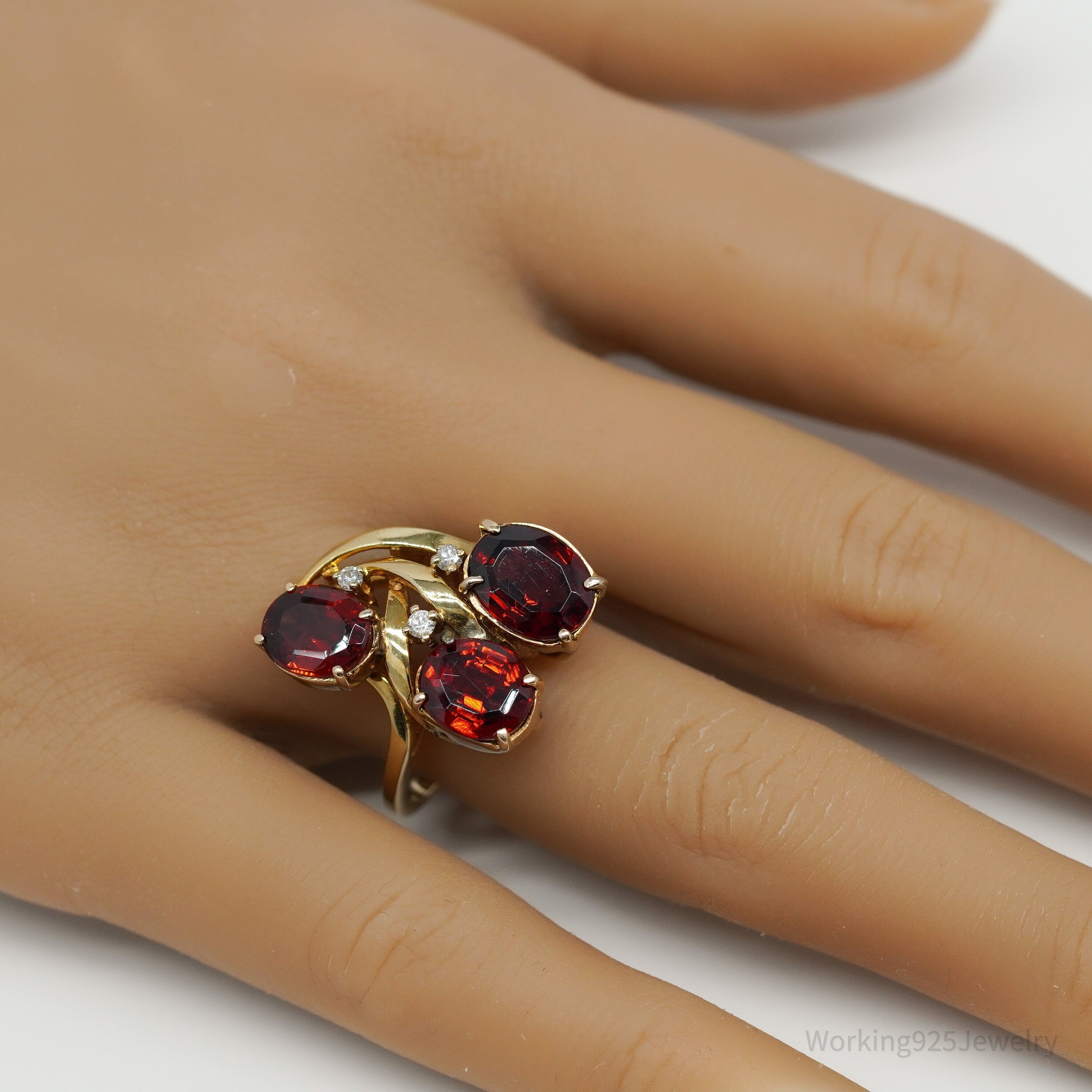 14K Yellow Gold, Diamond, & Spessartine Garnet Ring - Size 8.25