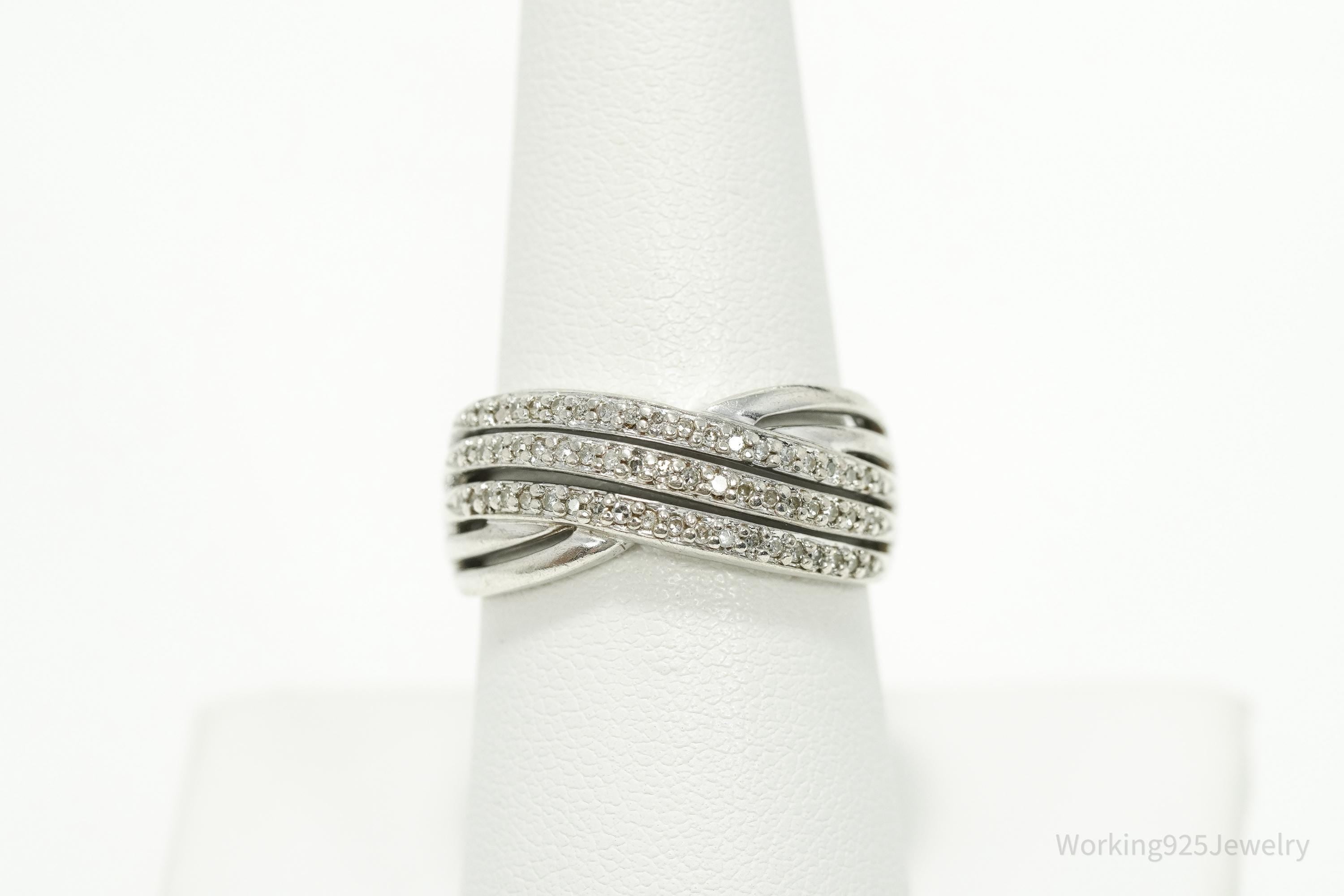 Vintage Diamond Sterling Silver Band Ring - Size 8