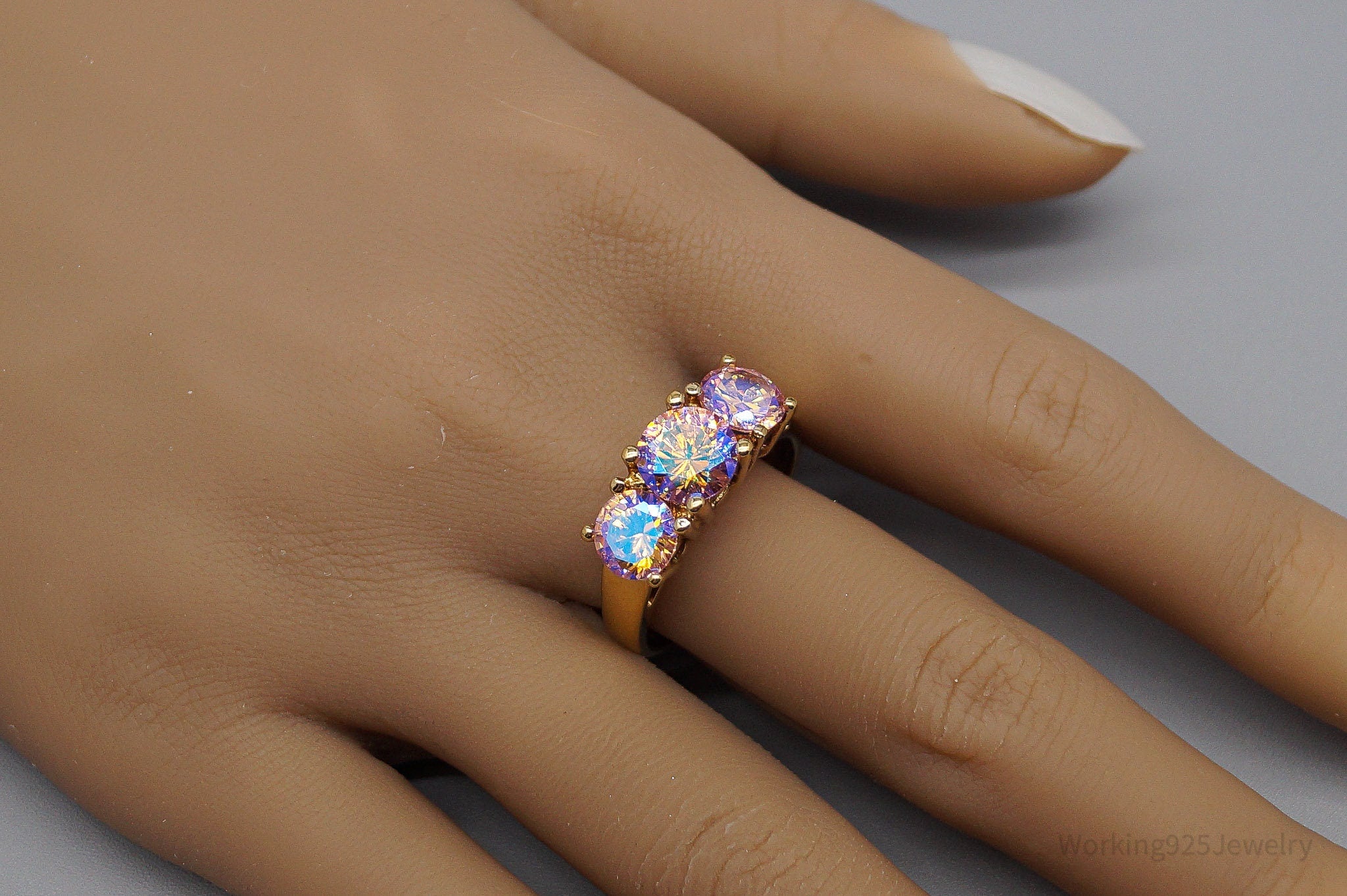 Vintage Designer Mystic Topaz Gold Vermeil Over Sterling Silver Ring Size 10.5