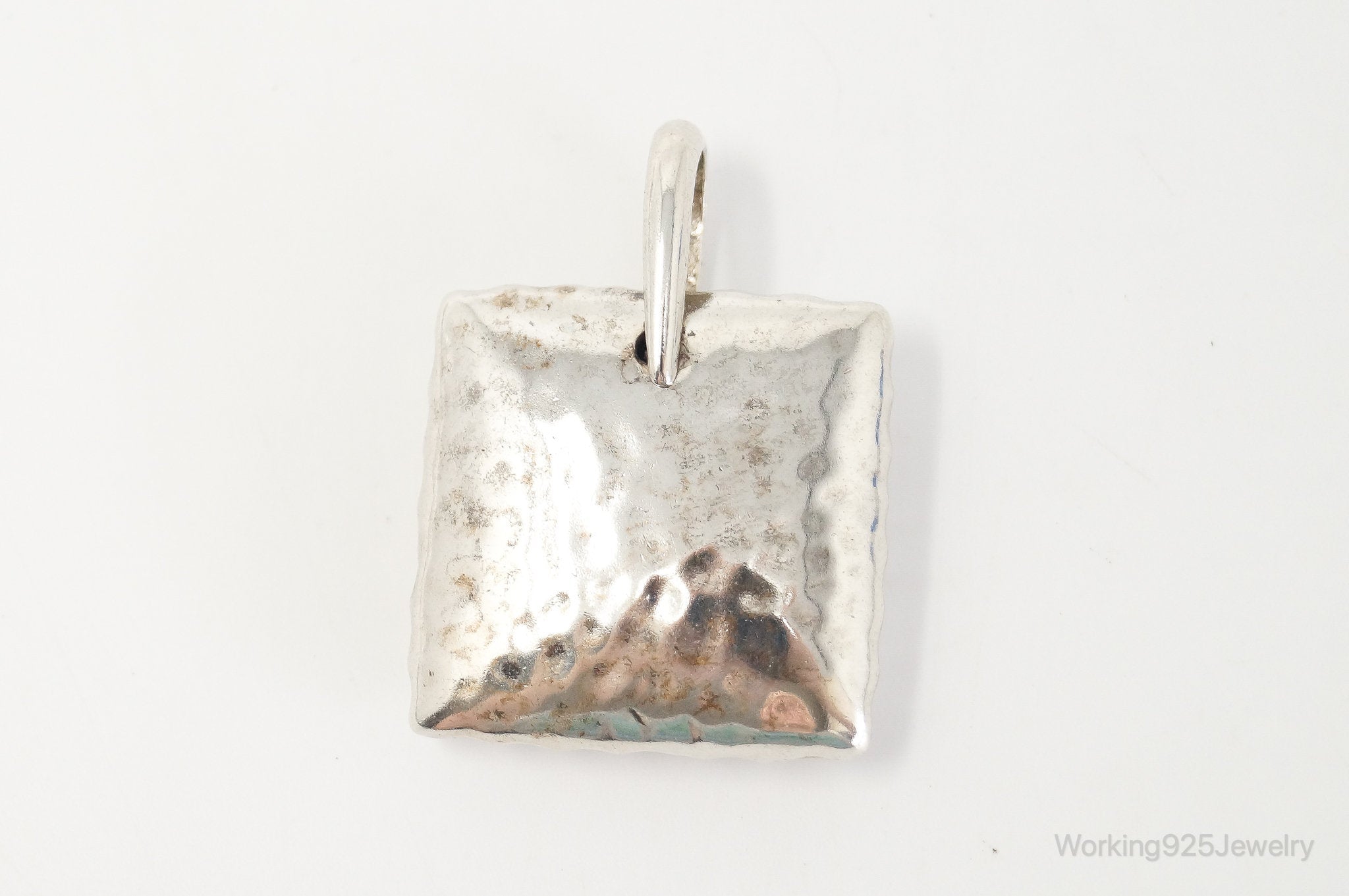 Vintage Silpada Hammered Square Pillow Sterling Silver Necklace Pendant