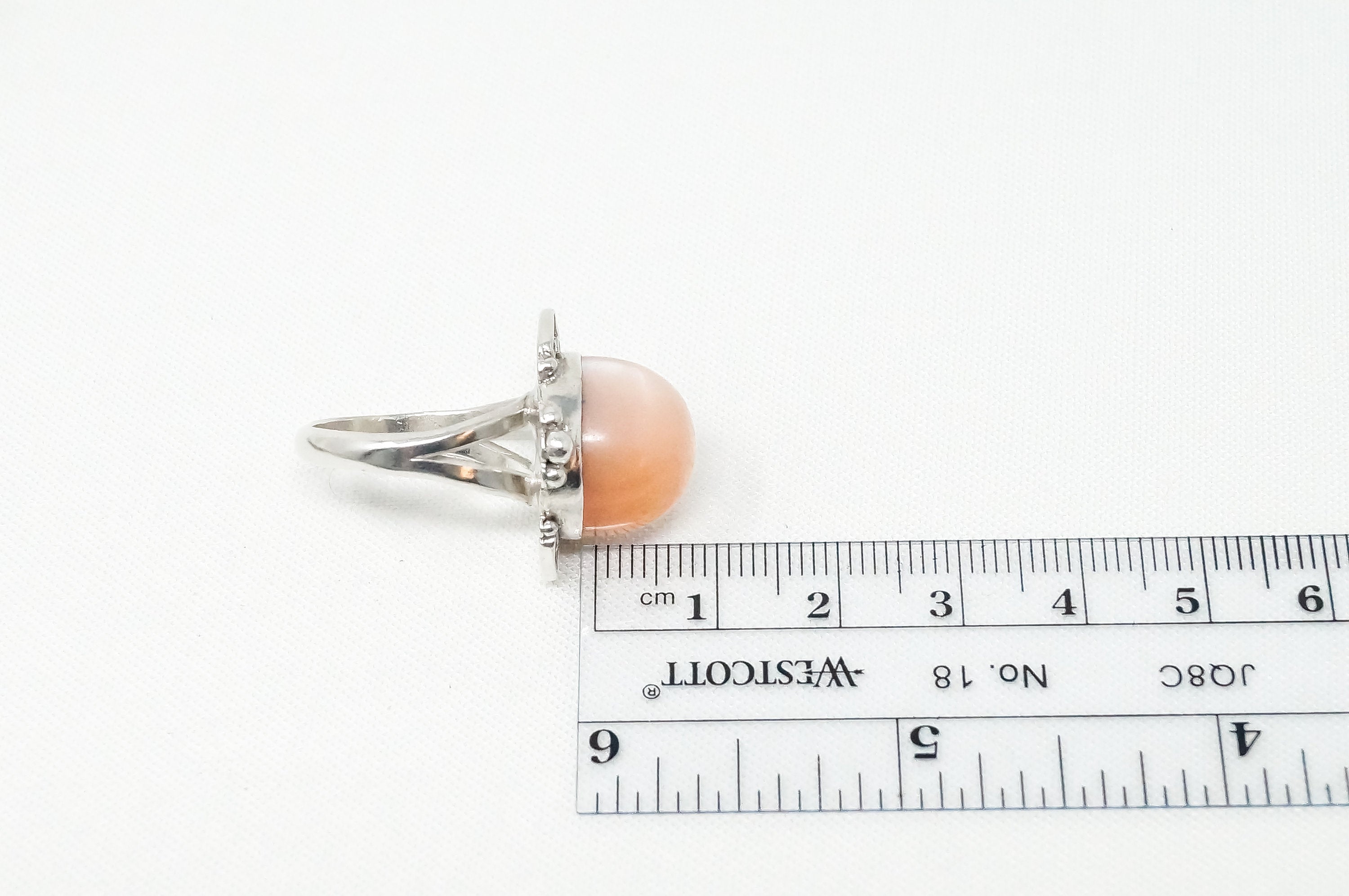 Vintage Large Peach Mother Of Pearl Sterling Silver Ring - Sz 8.25 -784542964