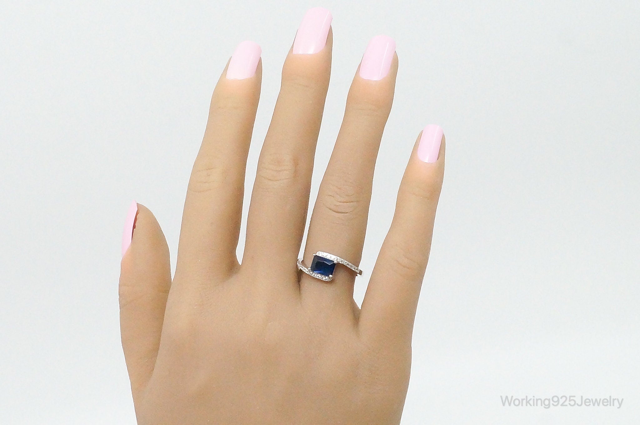 Lab Sapphire Cubic Zirconia Sterling Silver Ring - Size 6.75