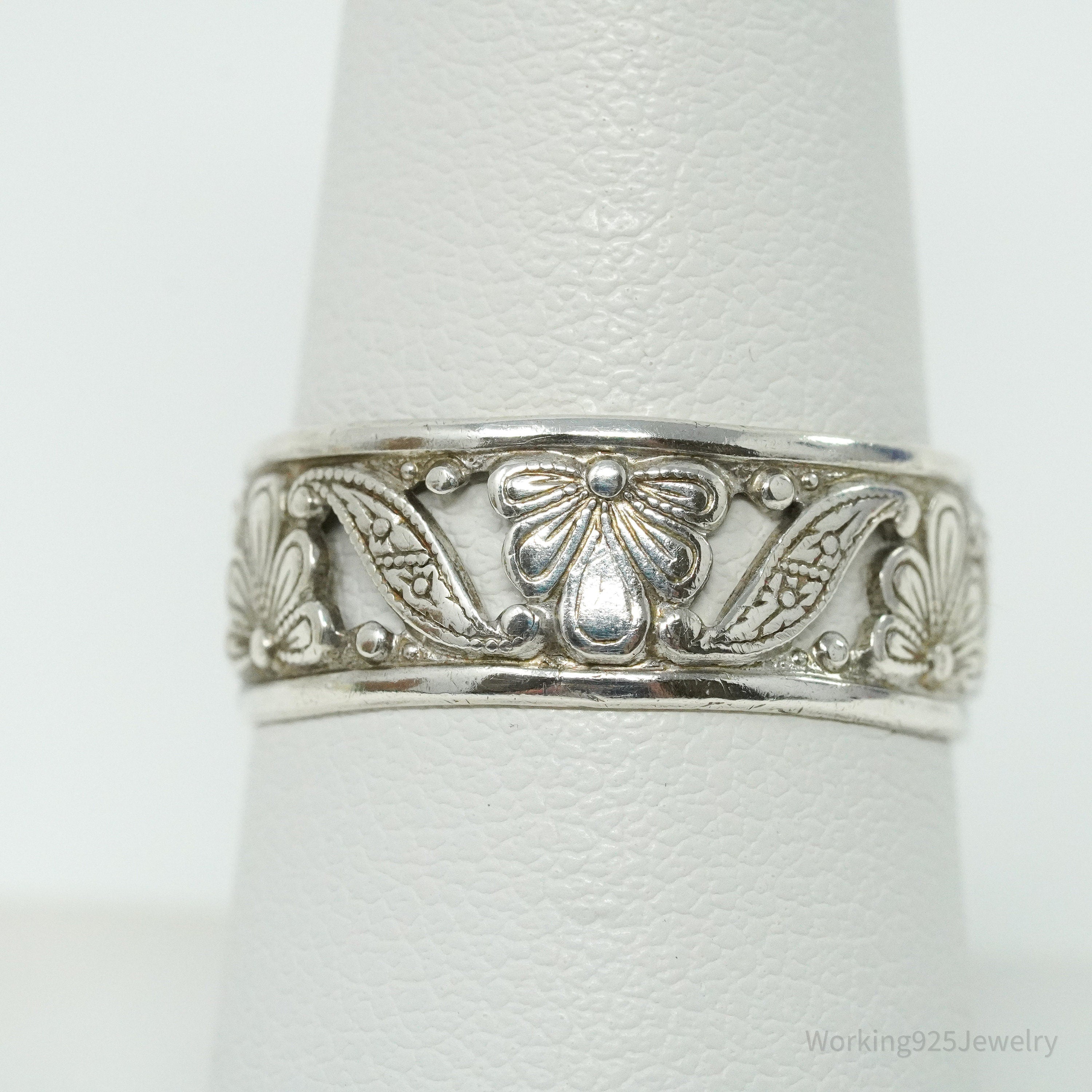 Antique Art Deco Sterling Silver Band Ring - Size 8.25