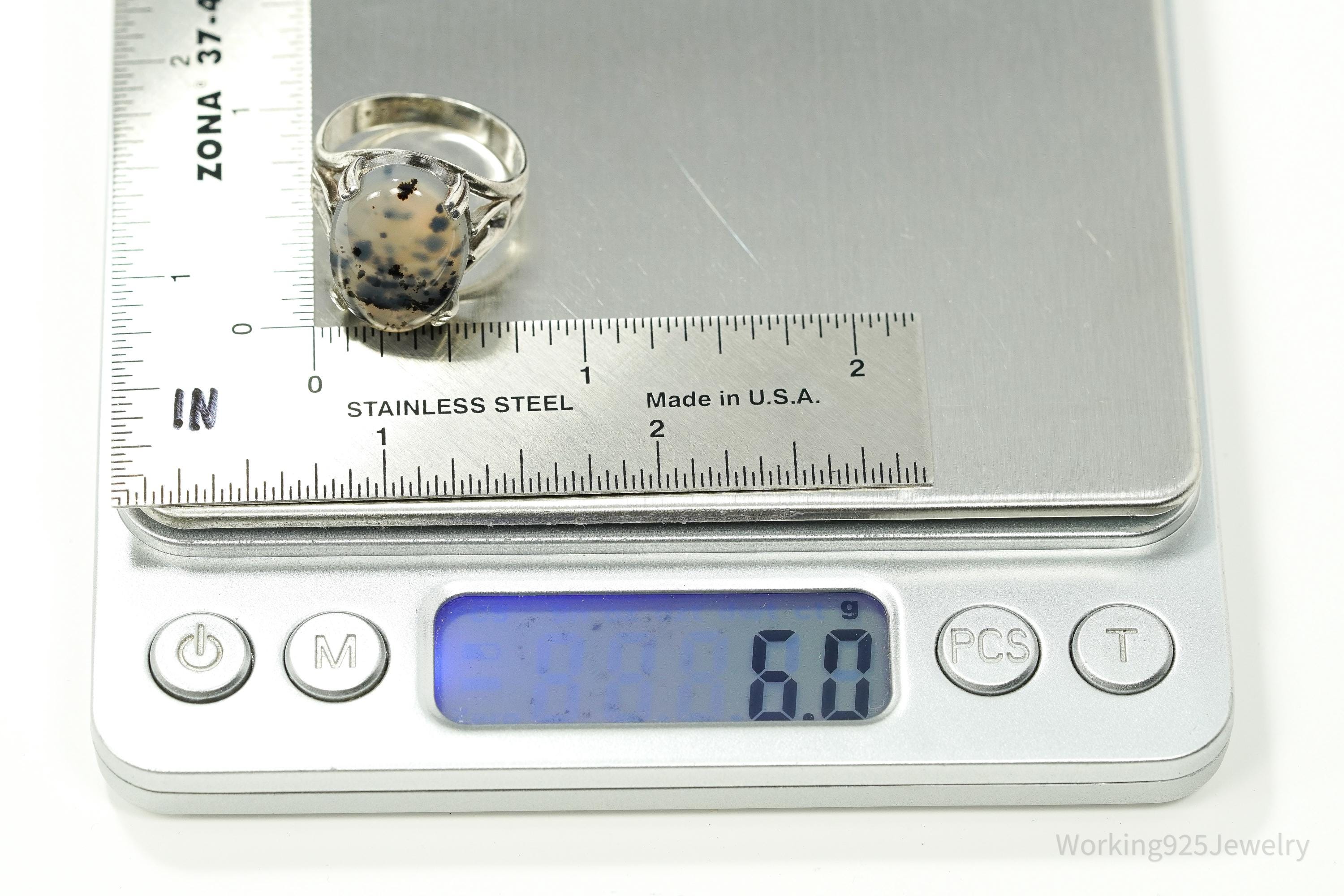 Vintage Agate Sterling Silver Ring - Size 8.25