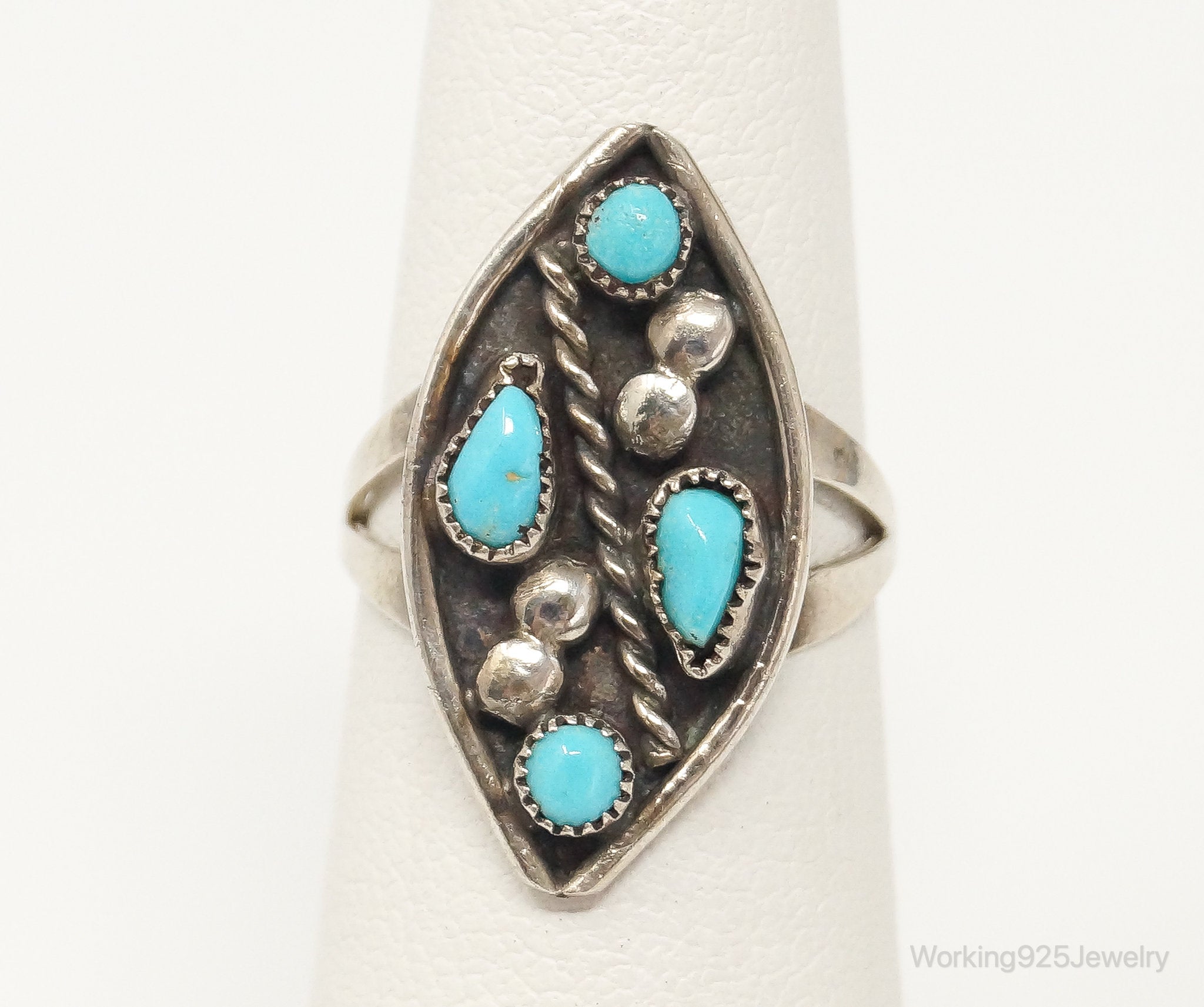 Vintage Native American Turquoise Unsigned Sterling Silver Ring - Size 4.75