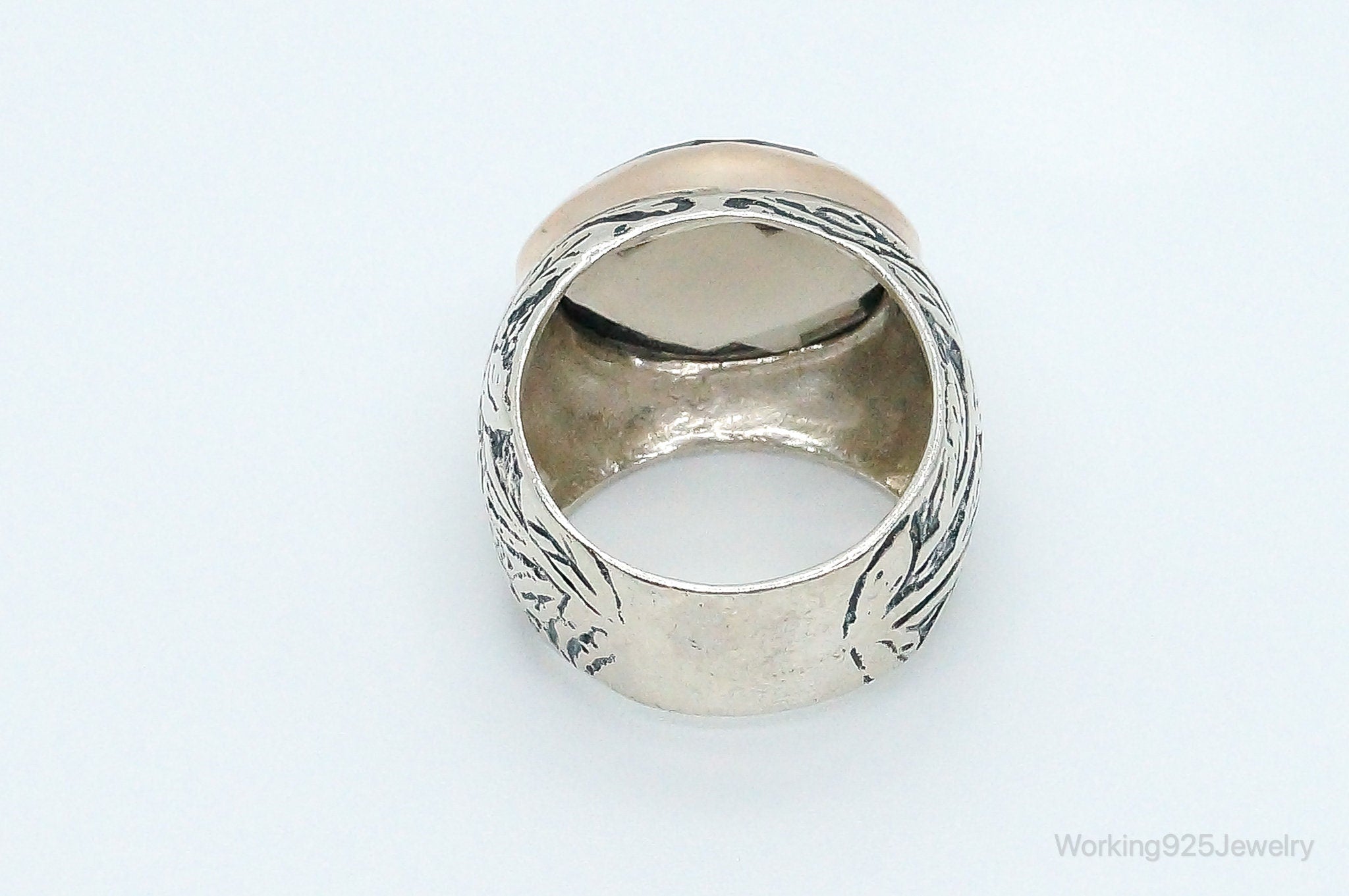 Vintage Large Smoky Topaz 14K Gold Sterling Silver Ring - Size 7.25