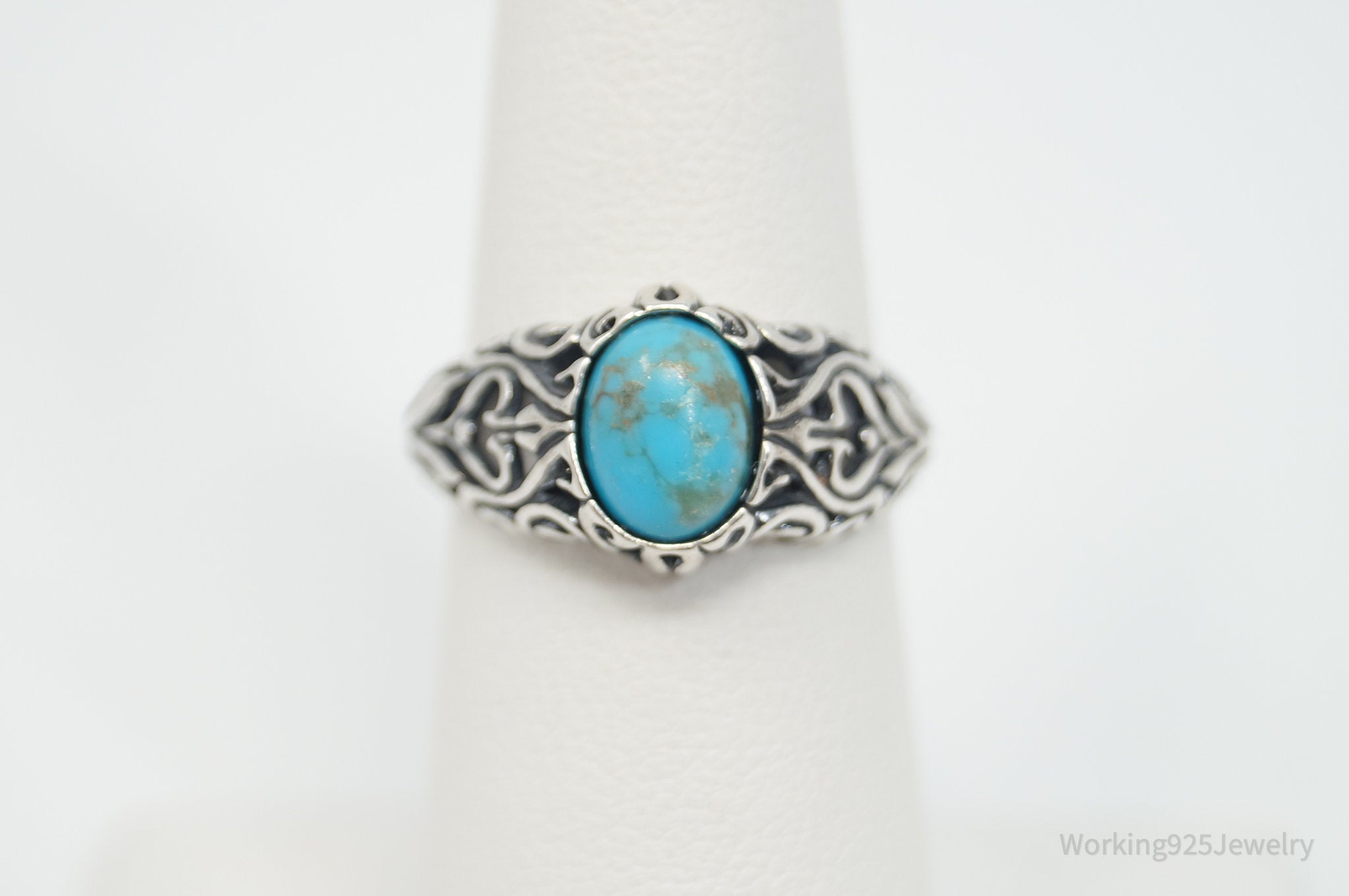 Vintage Southwestern Style Turquoise Sterling Silver Ring - Sz 6.25