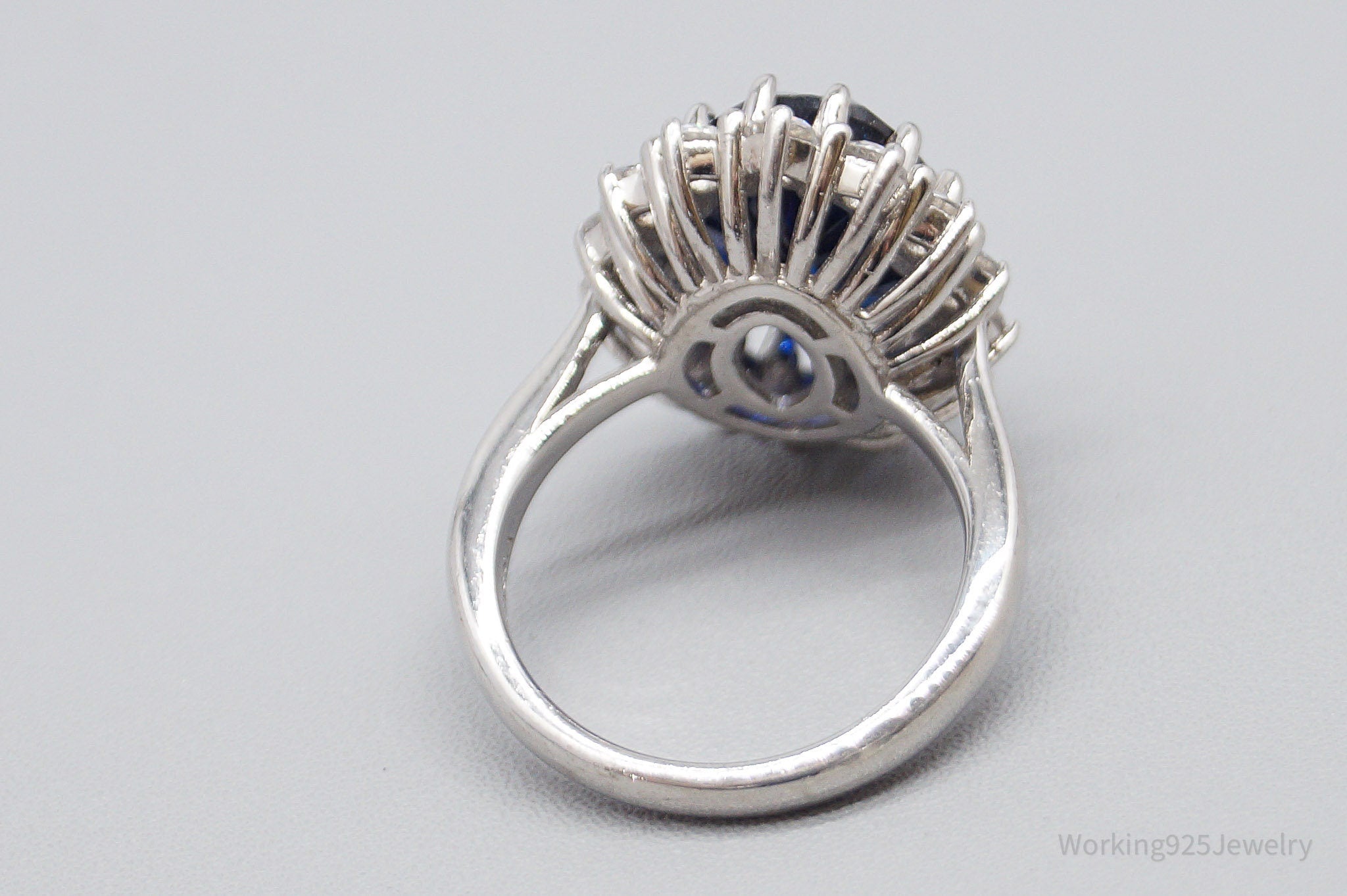 Vintage Lab Sapphire Cubic Zirconia Sterling Silver Ring - Size 5