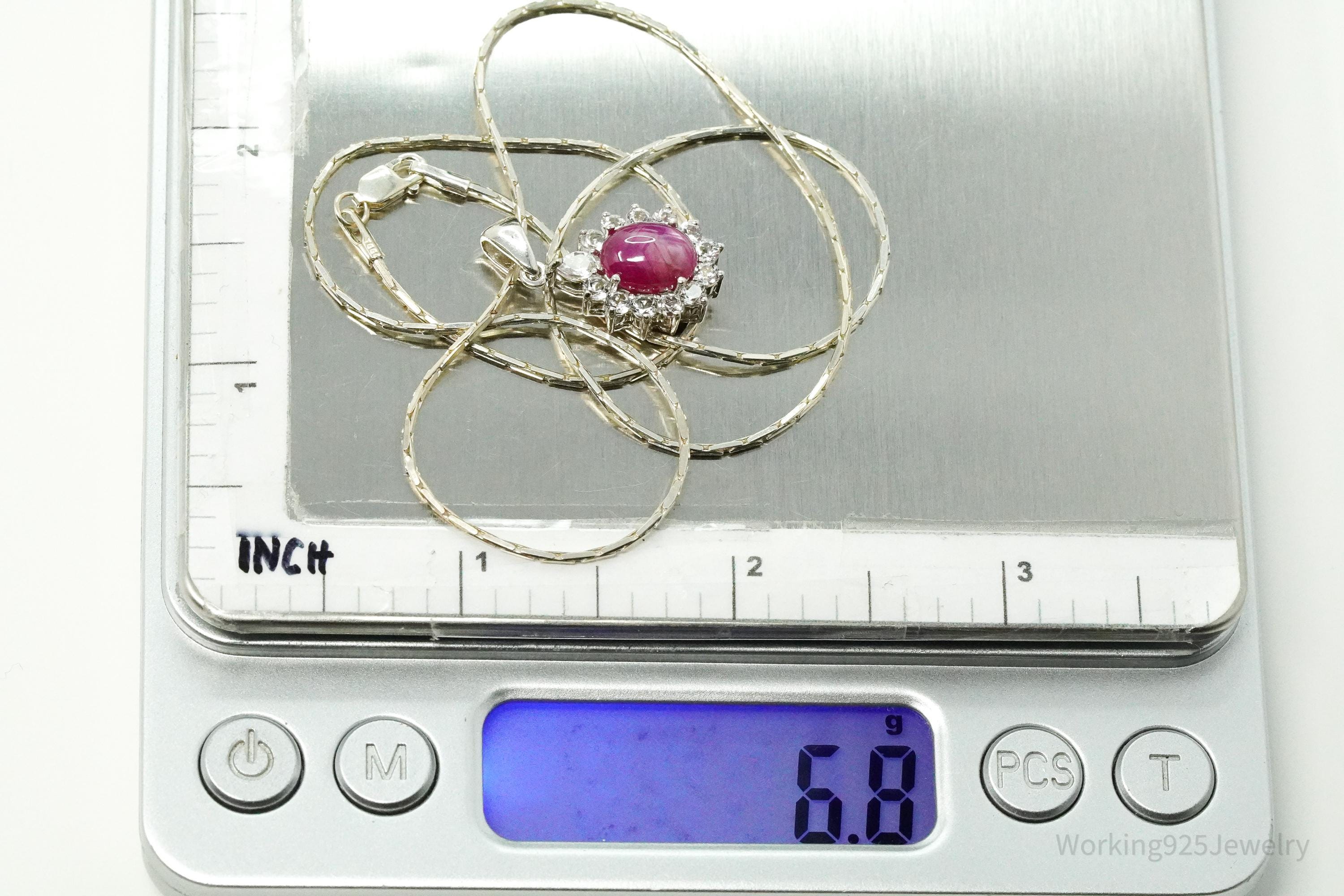 TGGC Ruby & White Sapphire Sterling Silver Necklace 18"