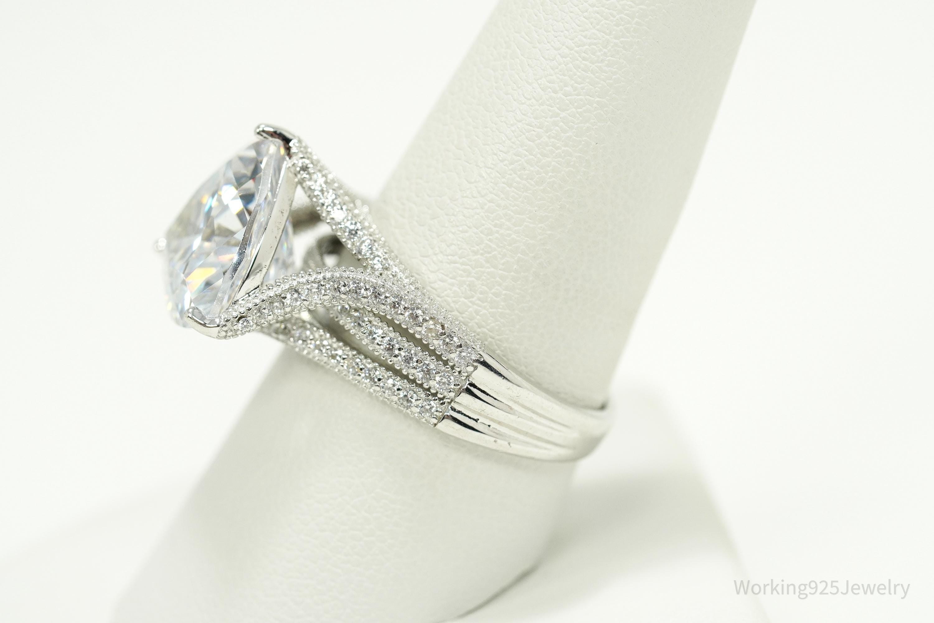 Vintage Large Cubic Zirconia Sterling Silver Ring Size 9