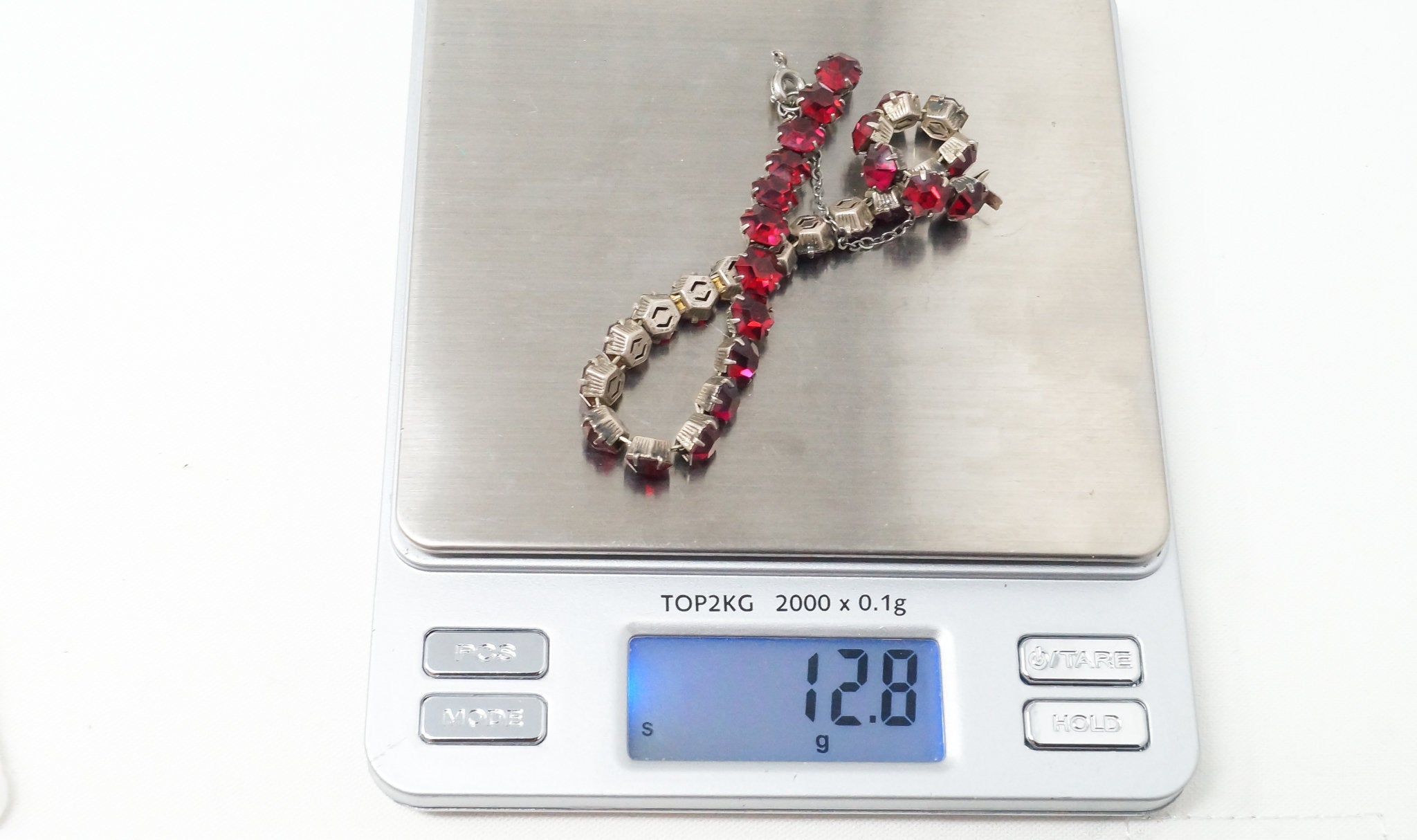 Antique Art Deco Red Glass Sterling Silver Early 1900s Bracelet