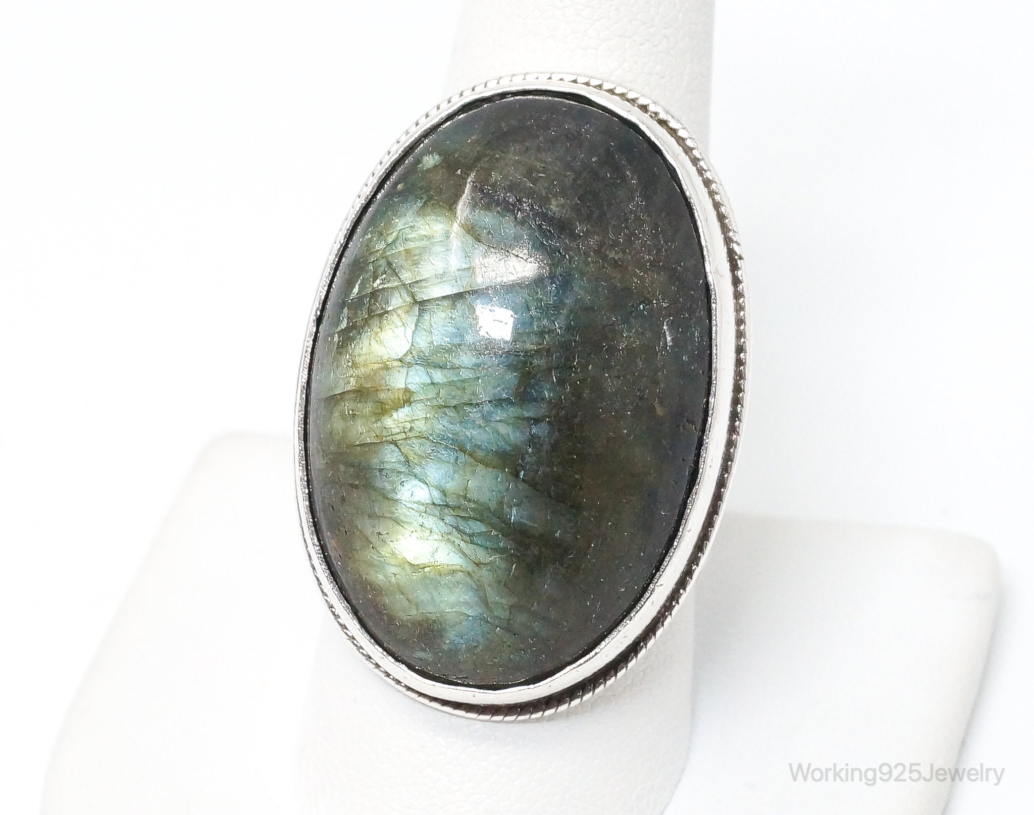 Vintage Large Labradorite Sterling Silver Ring - SZ 10.75