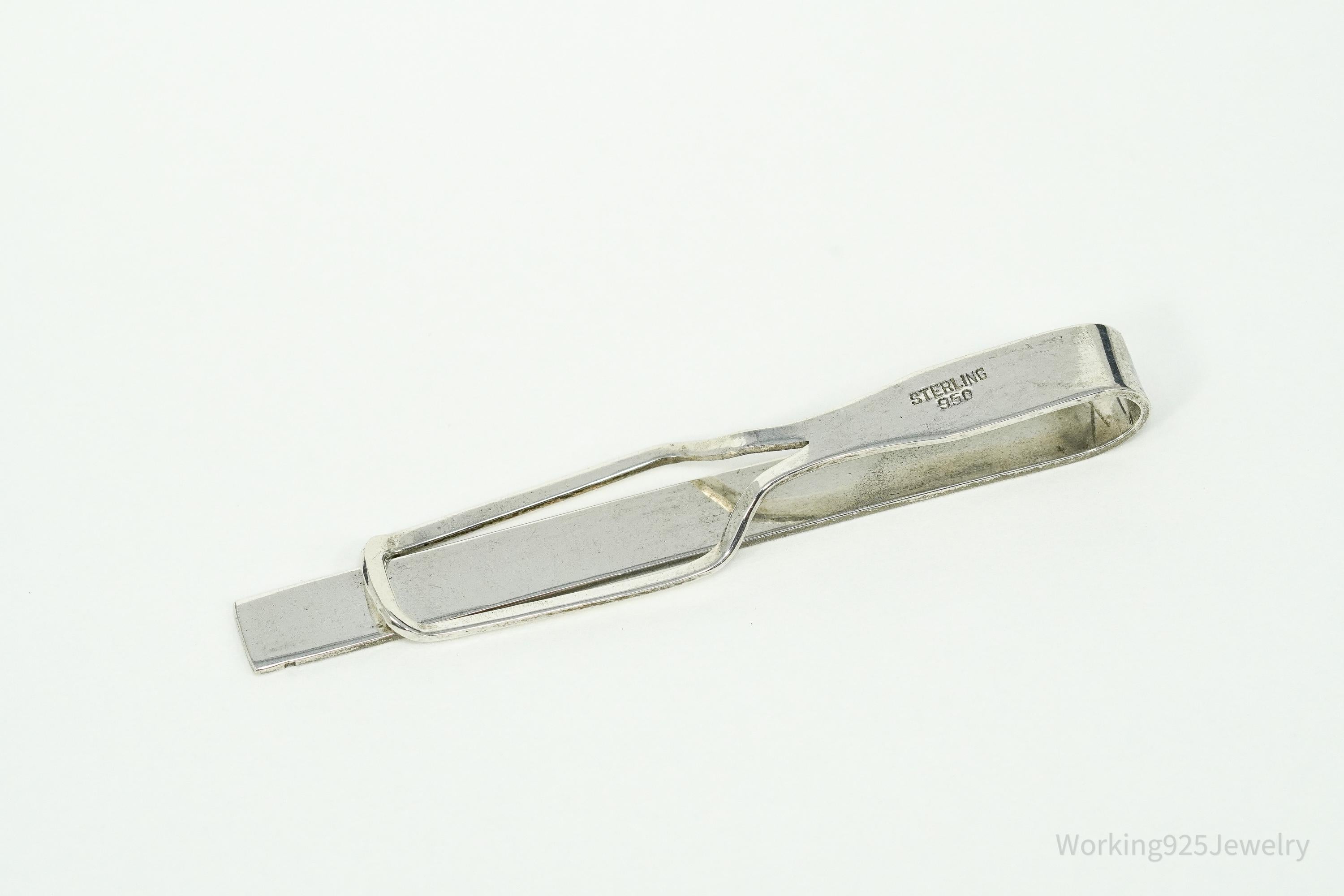 Vintage Floral Etched 950 Sterling Silver Money Clip Tie Clip