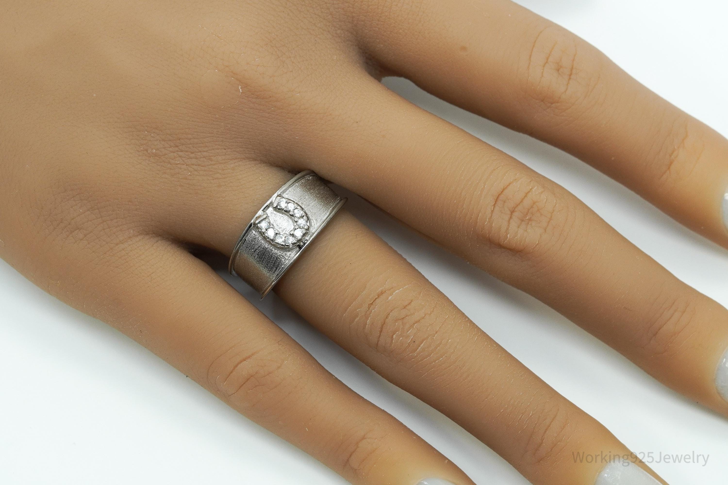 Kelly Herd Cubic Zirconia Horseshoe Sterling Silver Ring - Size 7.25