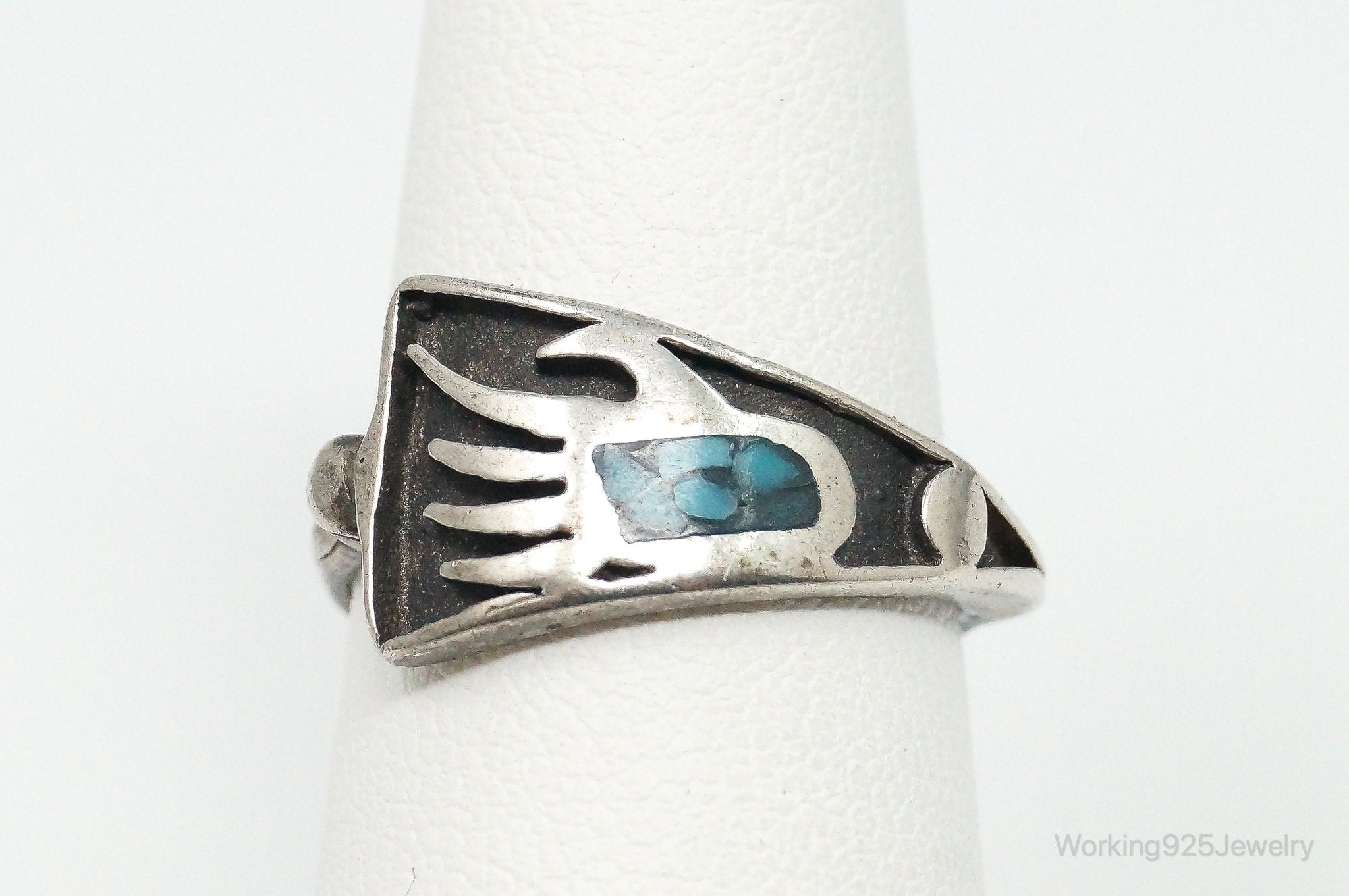 Vintage Native American Turquoise Unsigned Sterling Silver Ring - Size 6