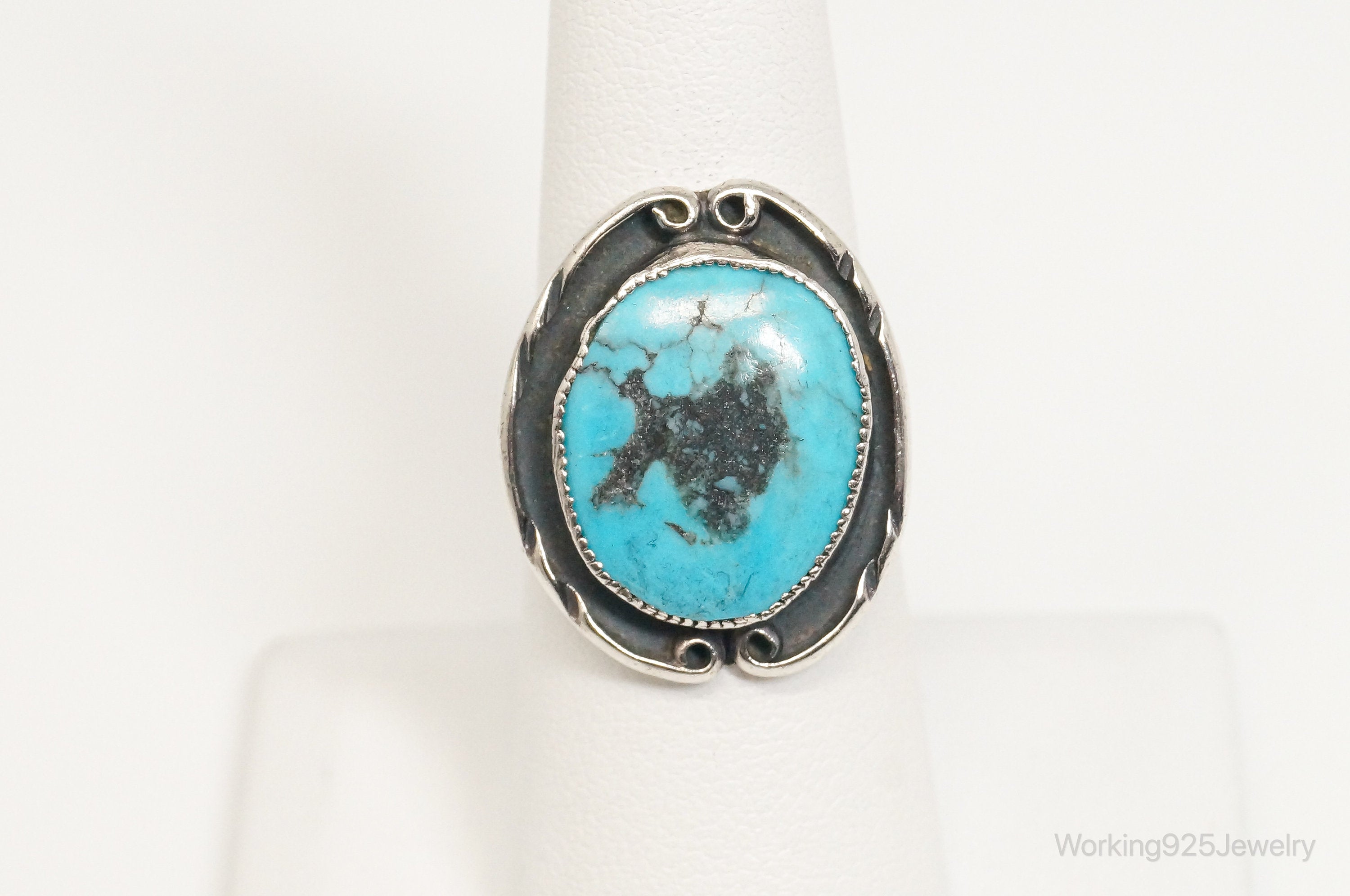 Vintage Native American Turquoise Unsigned Sterling Silver Ring - Sz 6.25