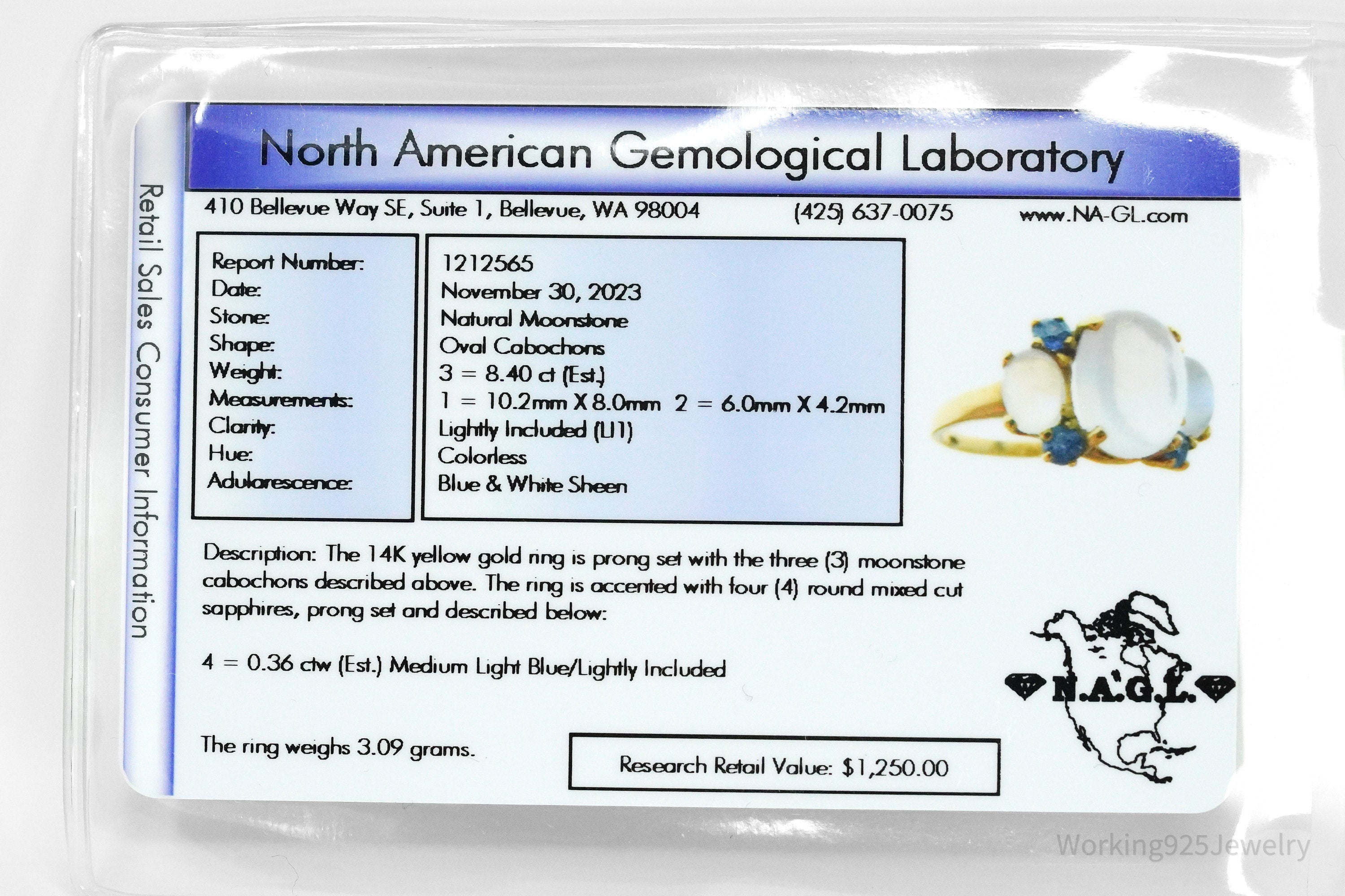 14K Yellow Gold Moonstone & Sapphire Cocktail Ring - Size 5 1/2