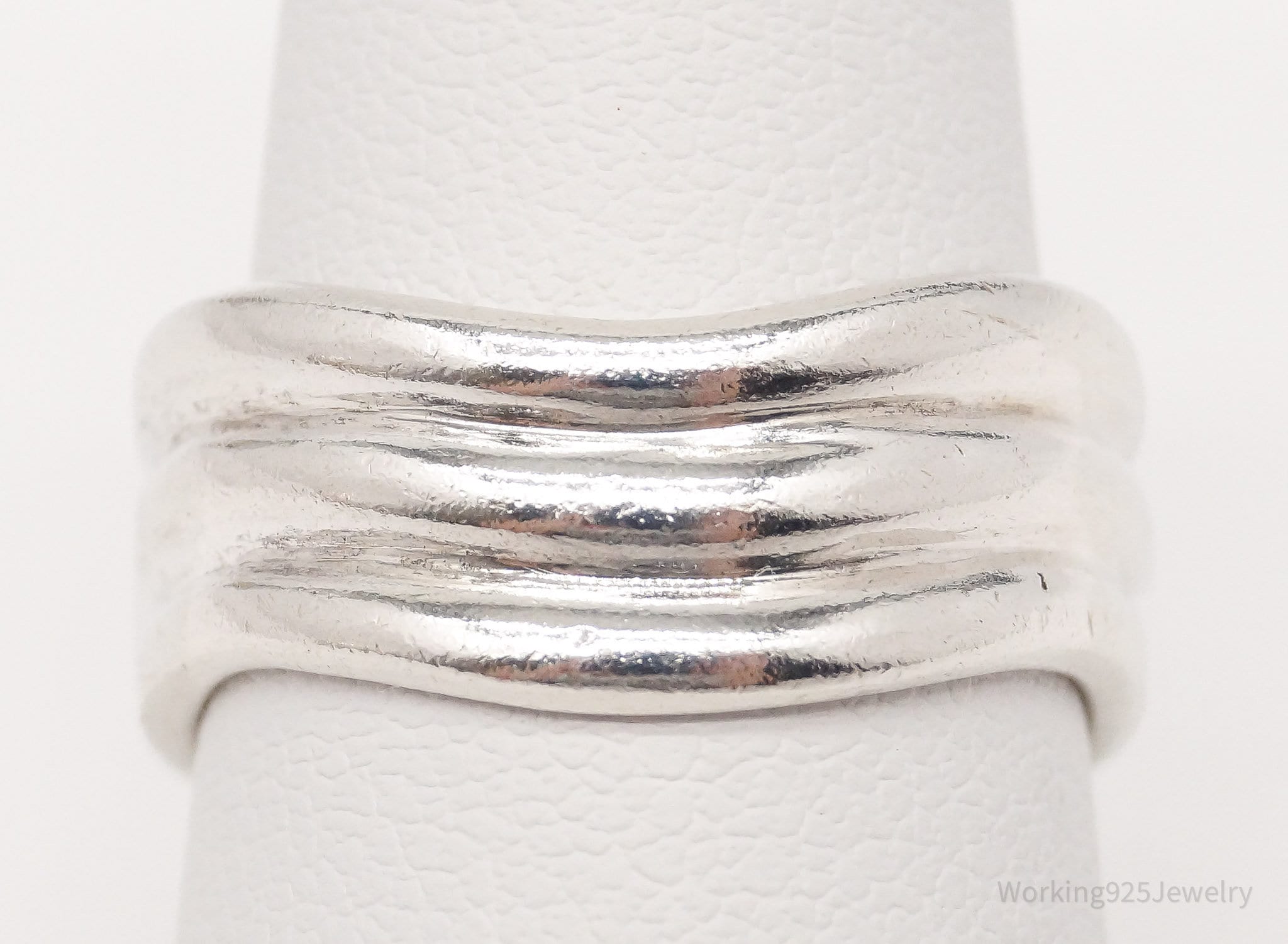 Vintage Modernist Wave Style Sterling Silver Band Ring - Size 6.75