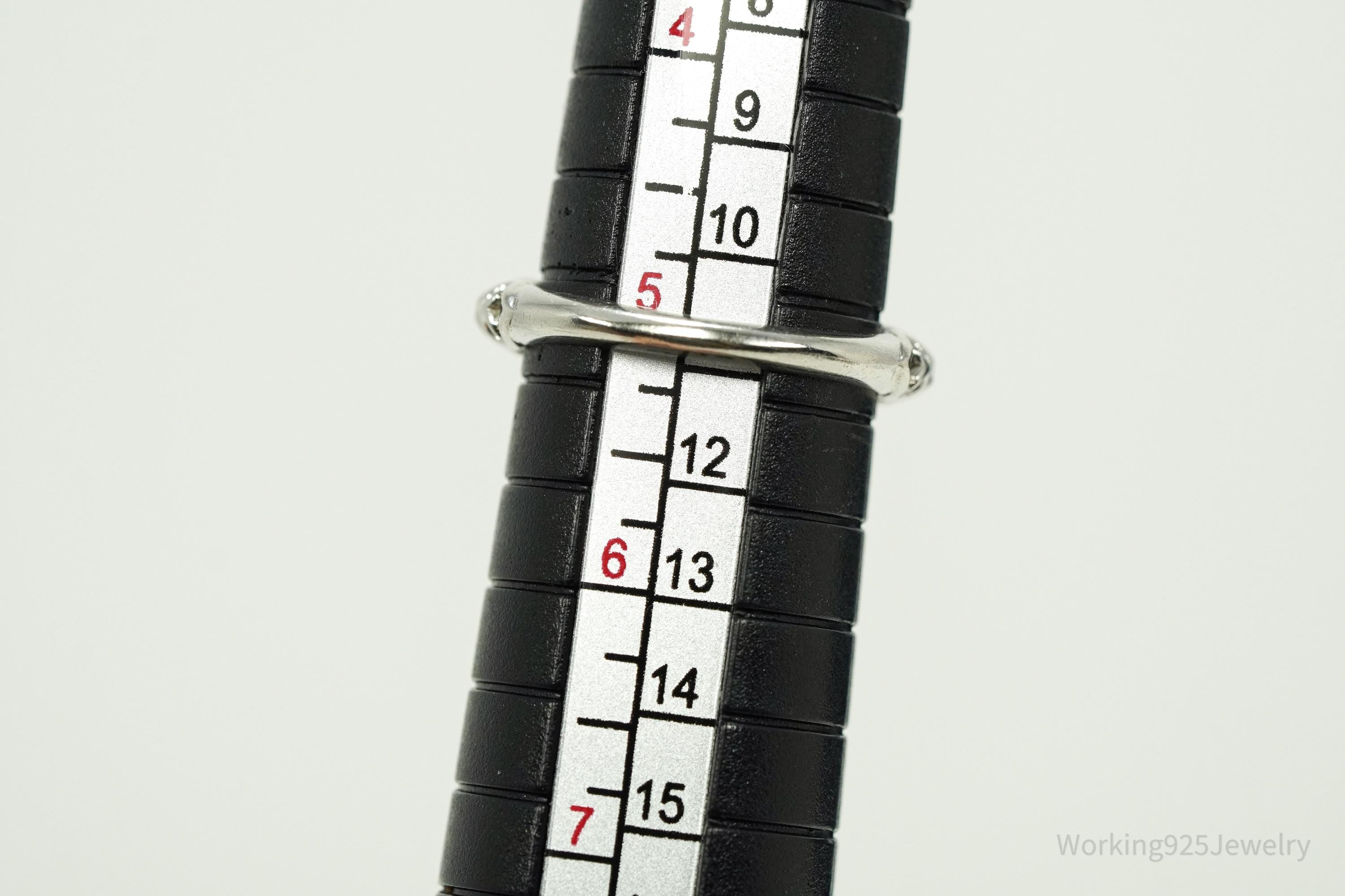 White Cubic Zirconia & Blue Spinel Sterling Silver Ring - Size 5