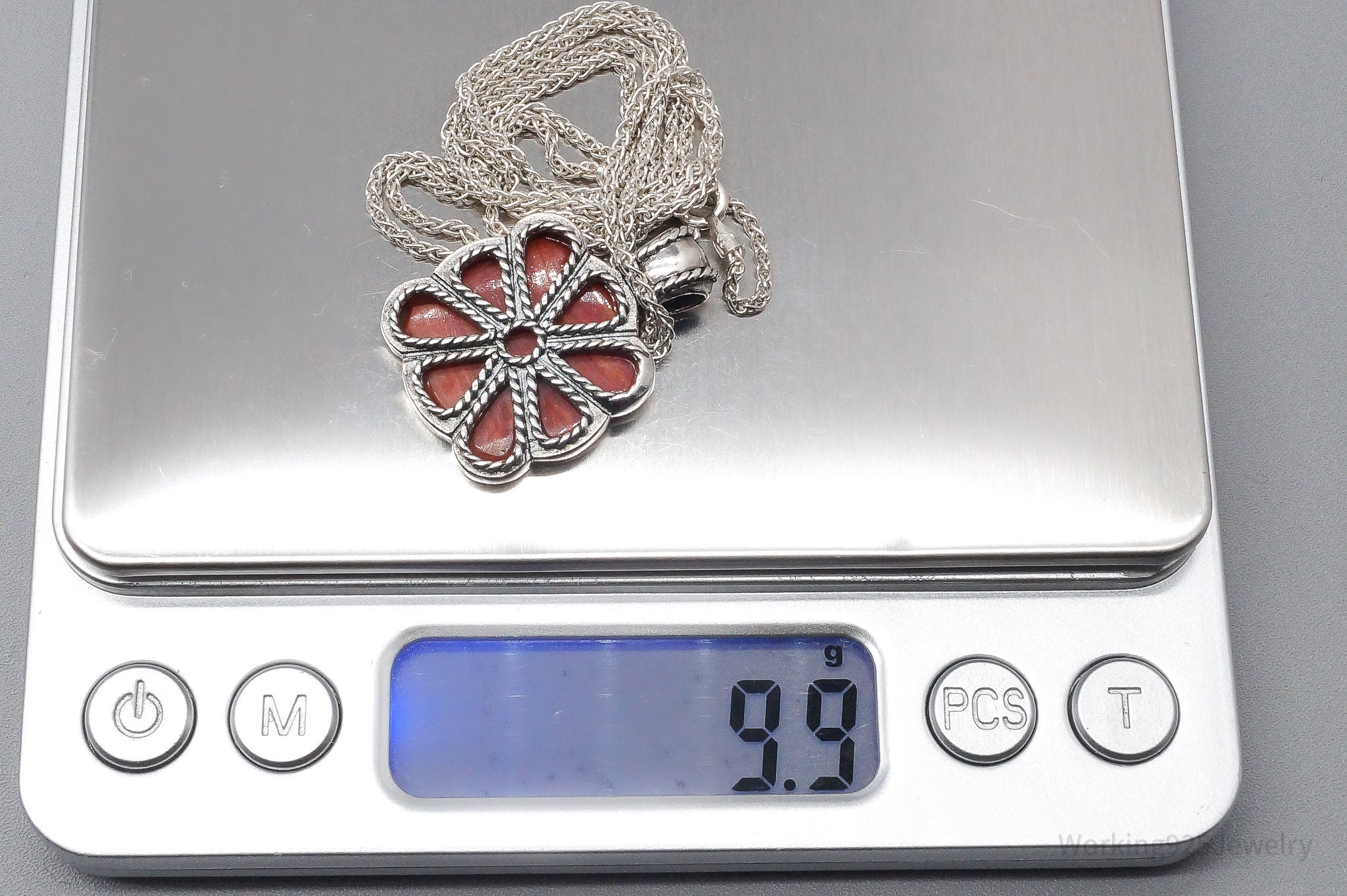 Vintage Spiny Shell Oyster Flower Sterling Silver Necklace 22"