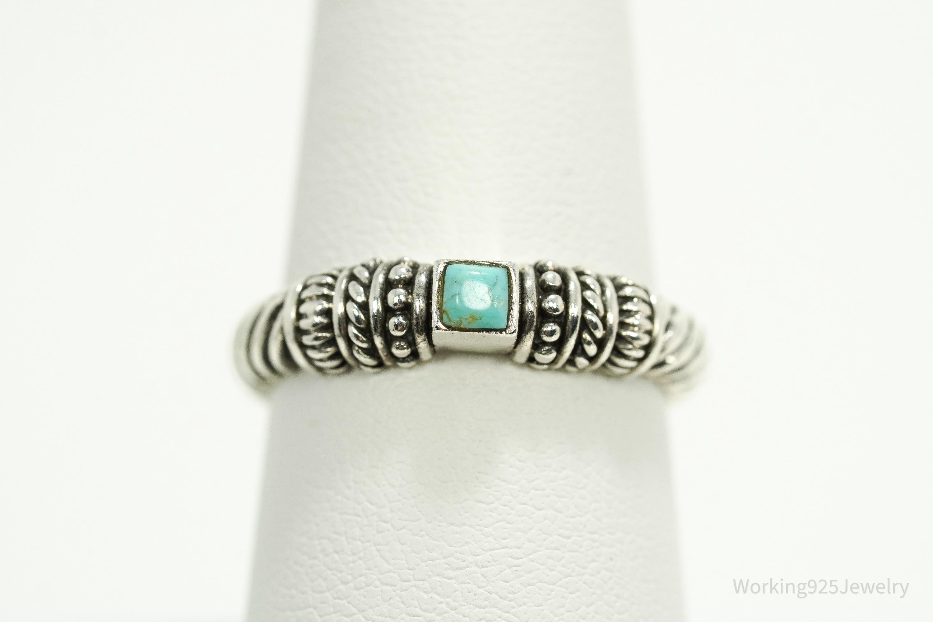 Vintage Turquoise Silver Ring - Size 7.5