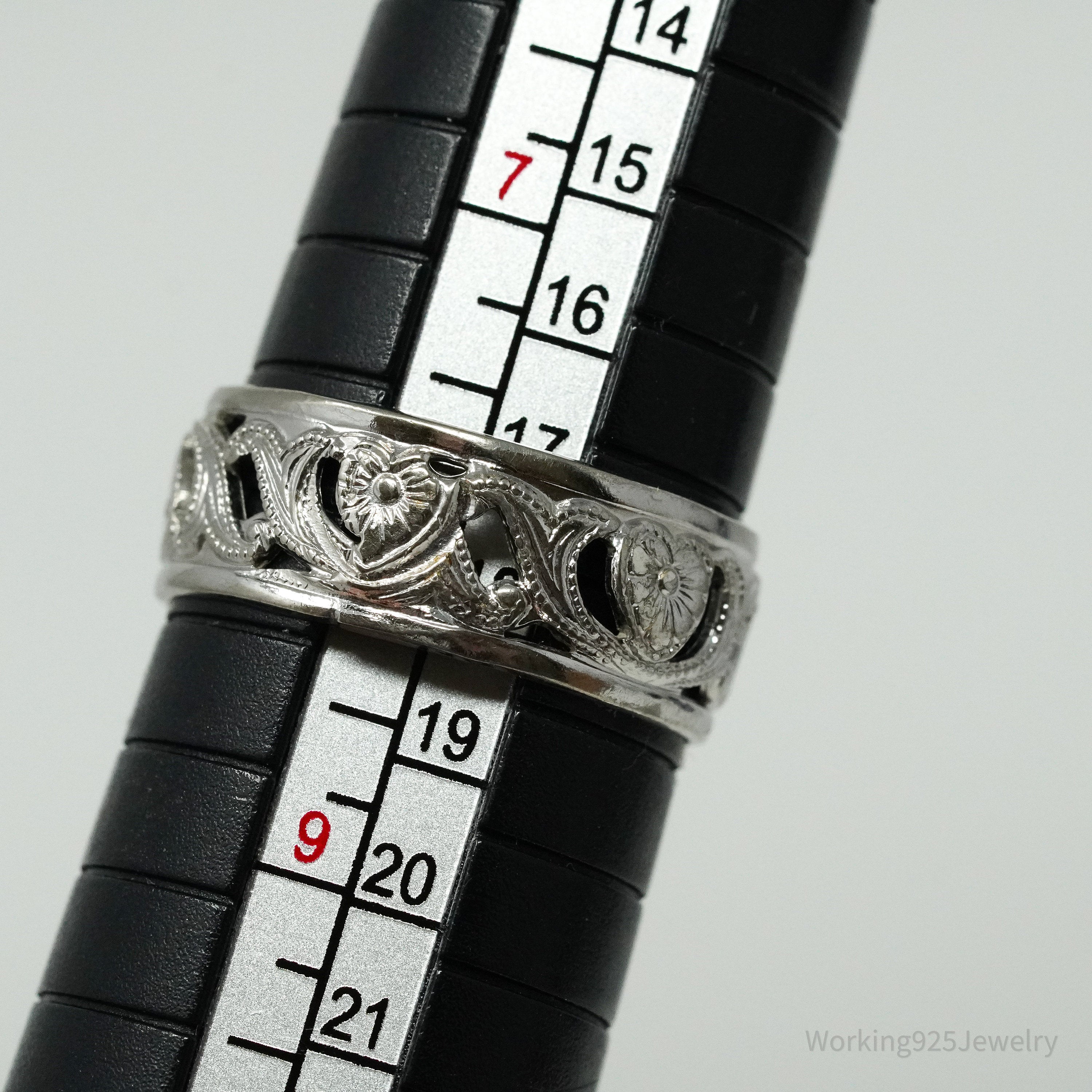 Antique Designer Uncas MFG Co Ornate Sterling Silver Band Ring - Size 8.25