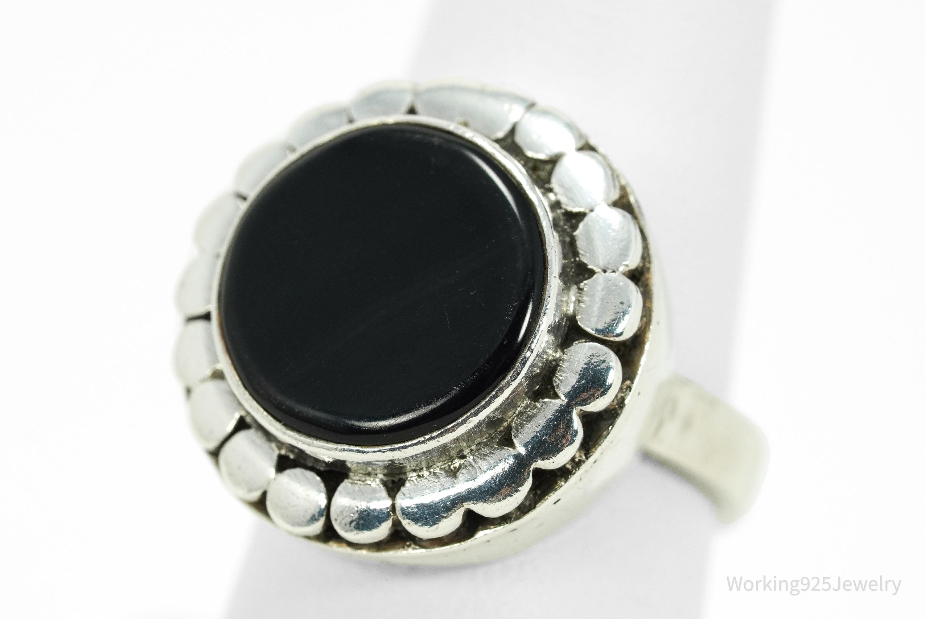 Vintage Black Onyx Sterling Silver Ring - Size 8.25