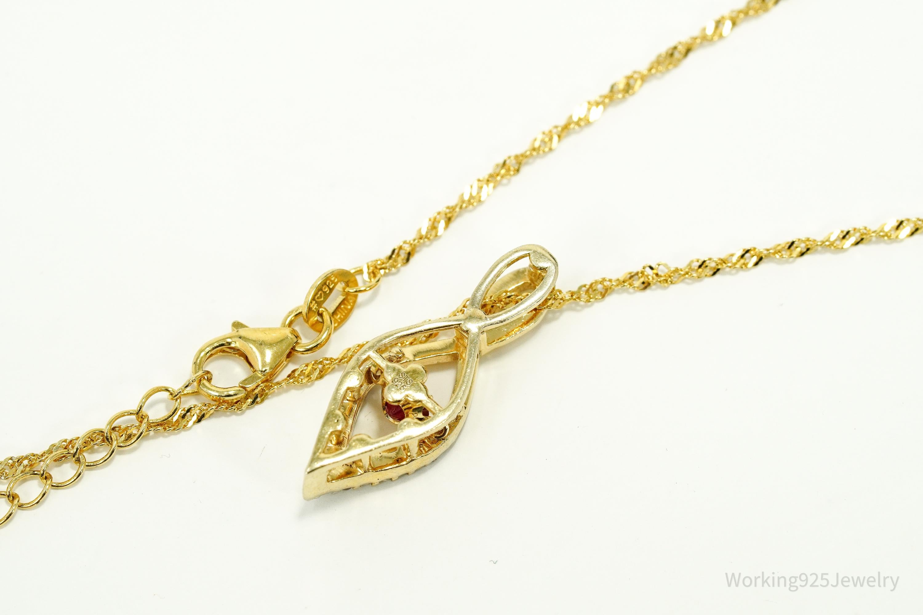 Vintage Ruby & White Sapphire Gold Plated Sterling Silver Necklace 19"