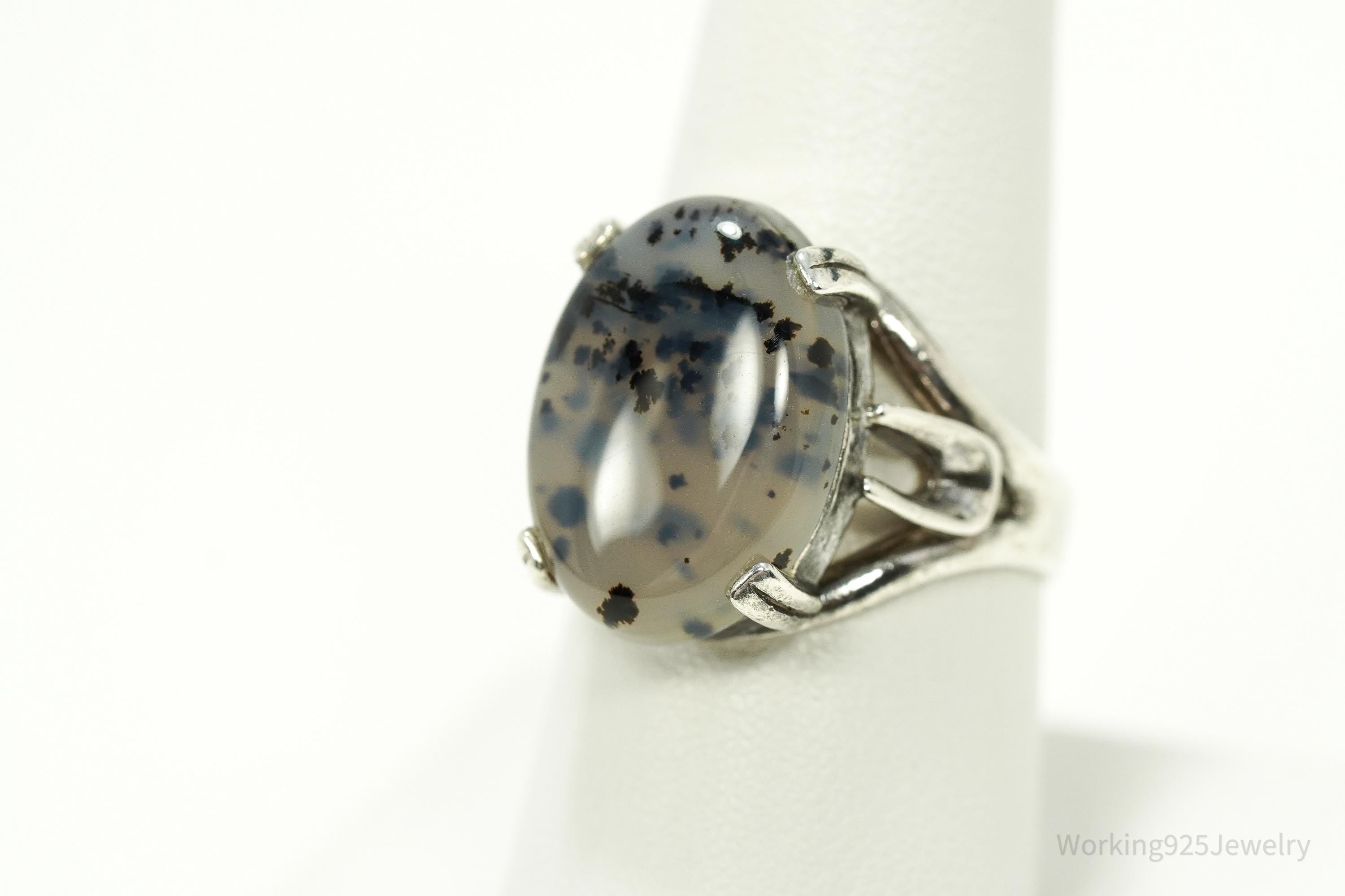 Vintage Agate Sterling Silver Ring - Size 8.25