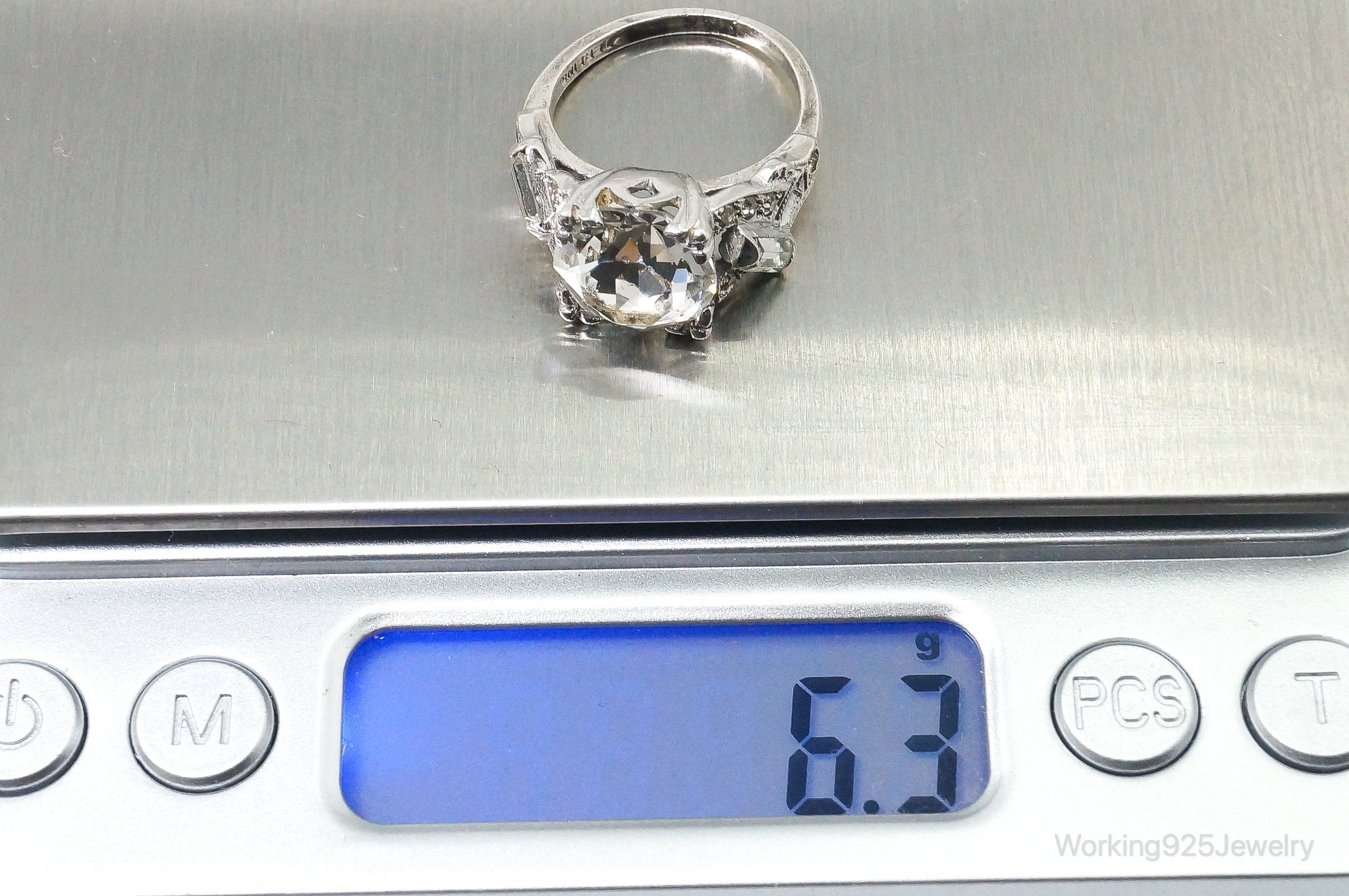 Antique Victorian Rhinestone Sterling Silver Ring - SZ 6.5