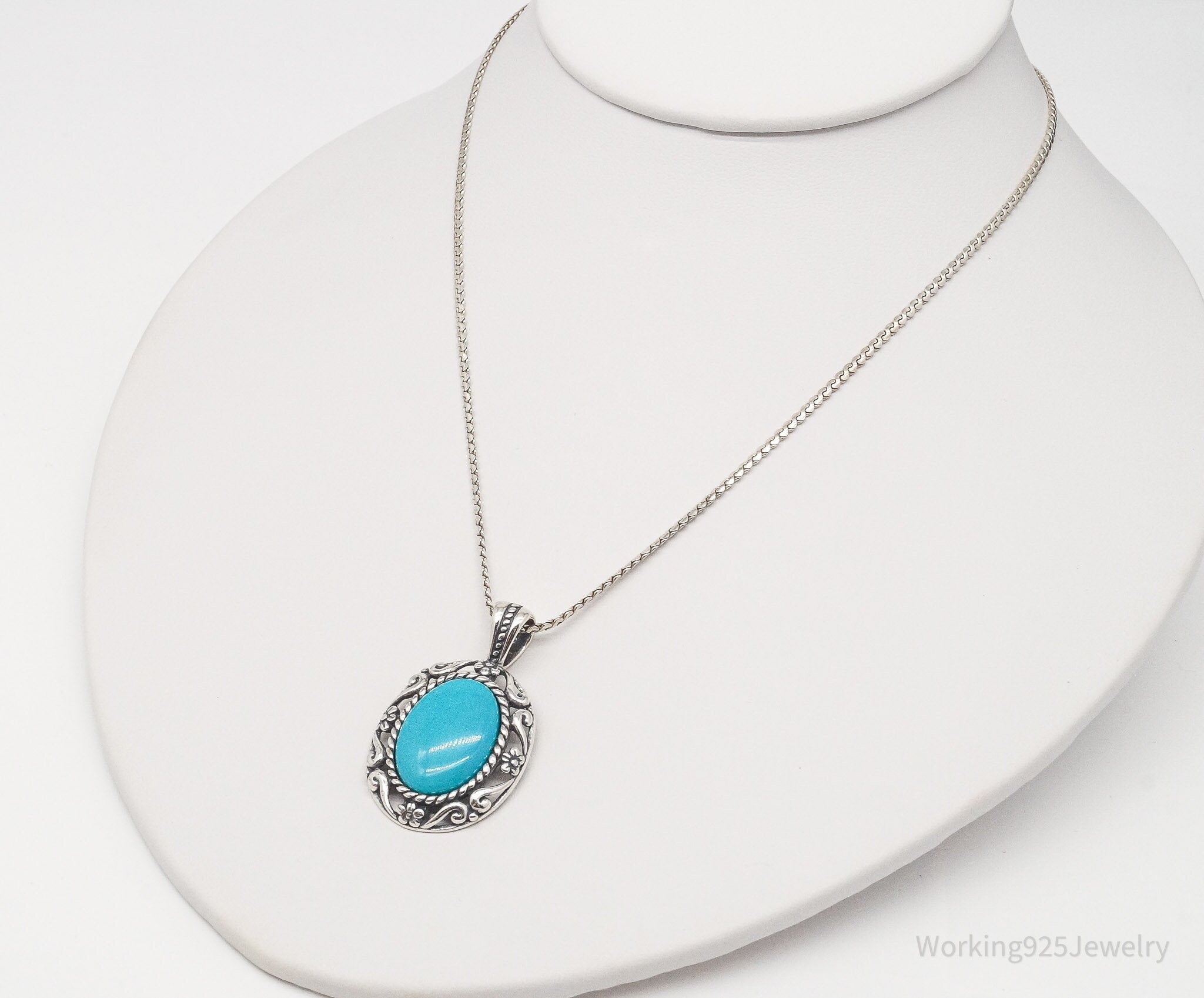 Vintage Carolyn Pollack Relios Turquoise Pendant Sterling Silver Necklace 29"