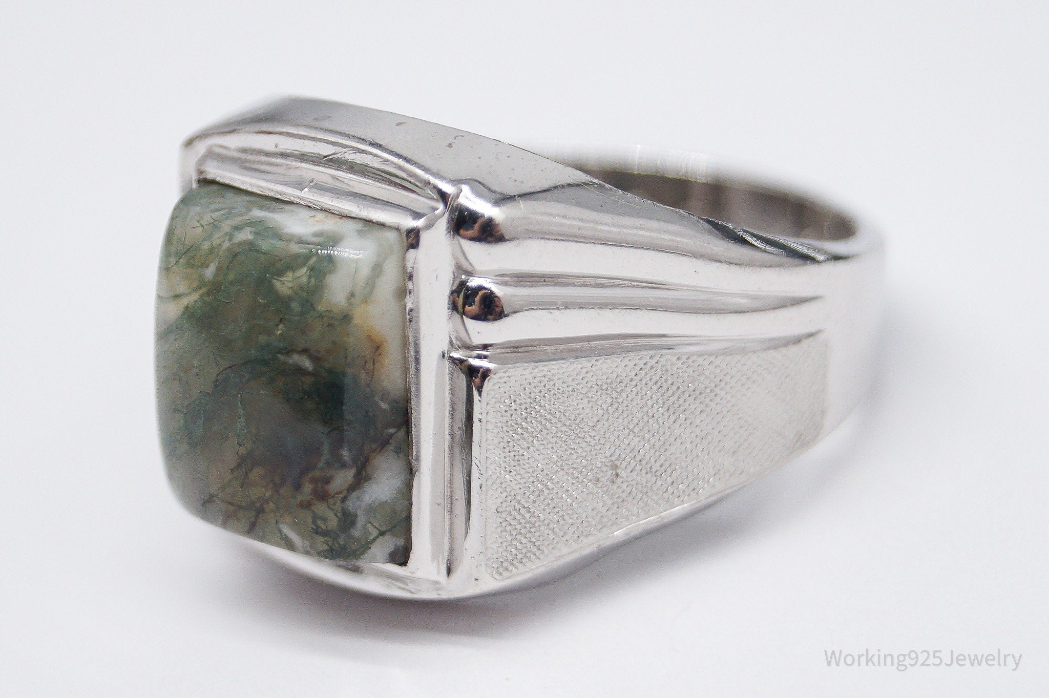 Vintage Vargas Mfg. Co. Moss Agate Sterling Silver Ring - Size 10.75