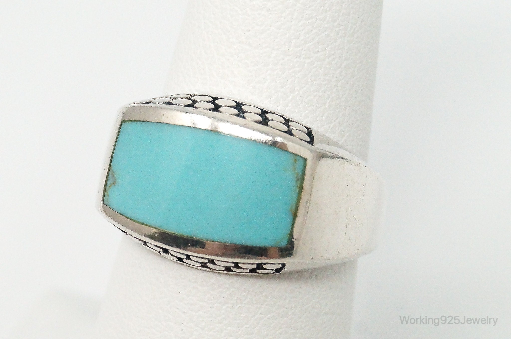 Vintage Large Turquoise Sterling Silver Ring - Size 7