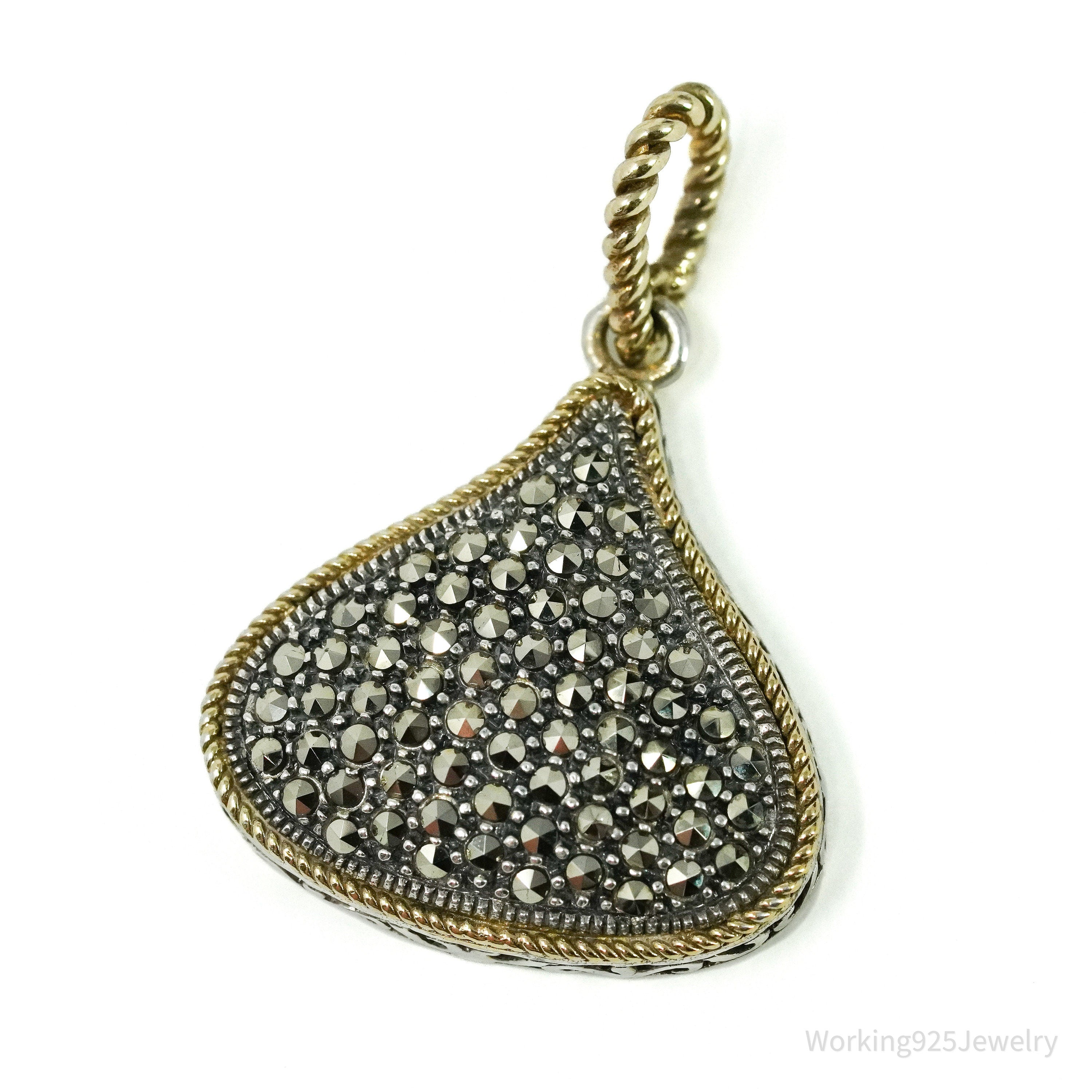 Vintage Designer Marcasite Gold Vermeil & Sterling Silver Pendant