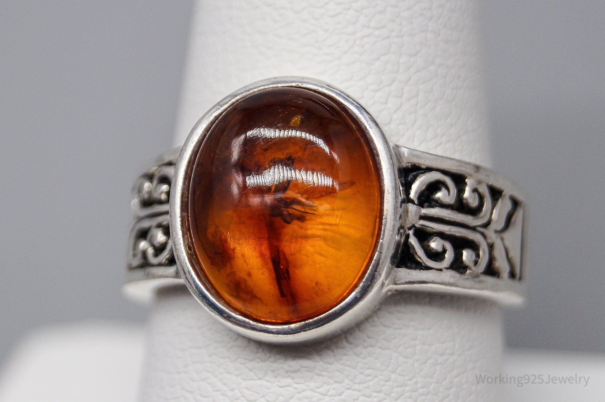 Vintage Amber Sterling Silver Ring Size 8.55
