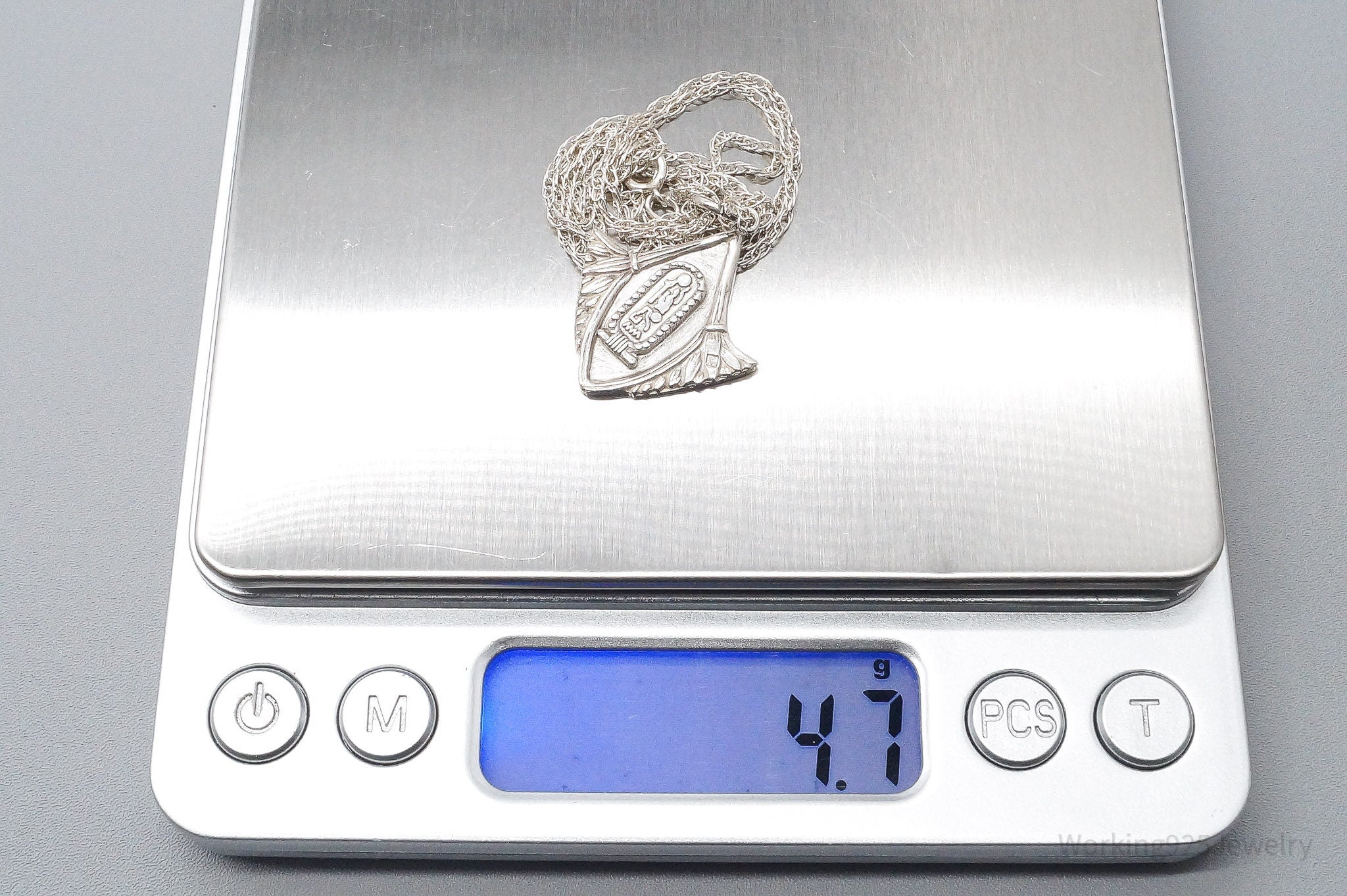 Vintage Ornate Egyptian Cartouche Sterling Silver Necklace 20"