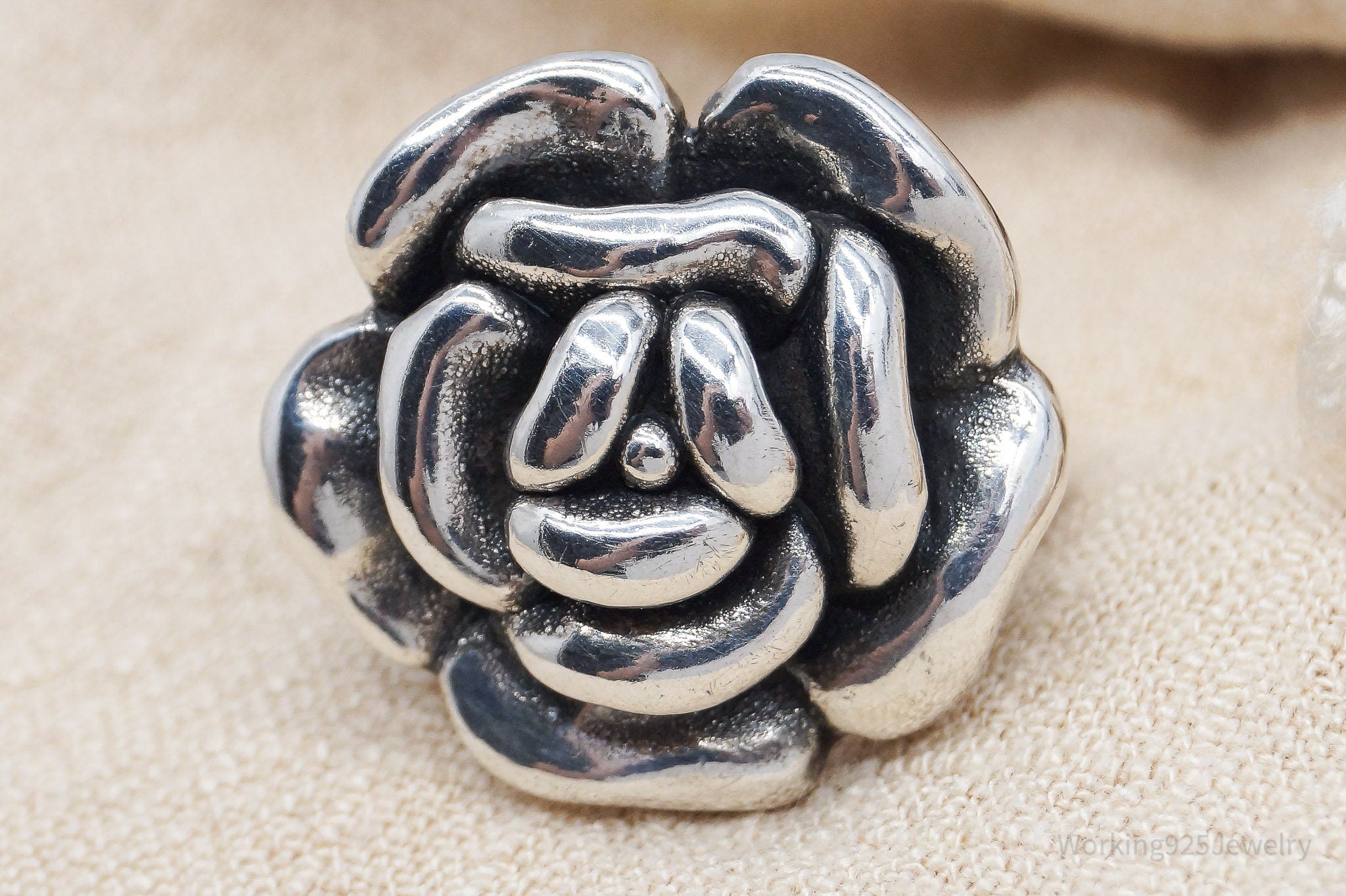 Vintage Puffy Rose Sterling Silver Hollow Ring - Size 6.75